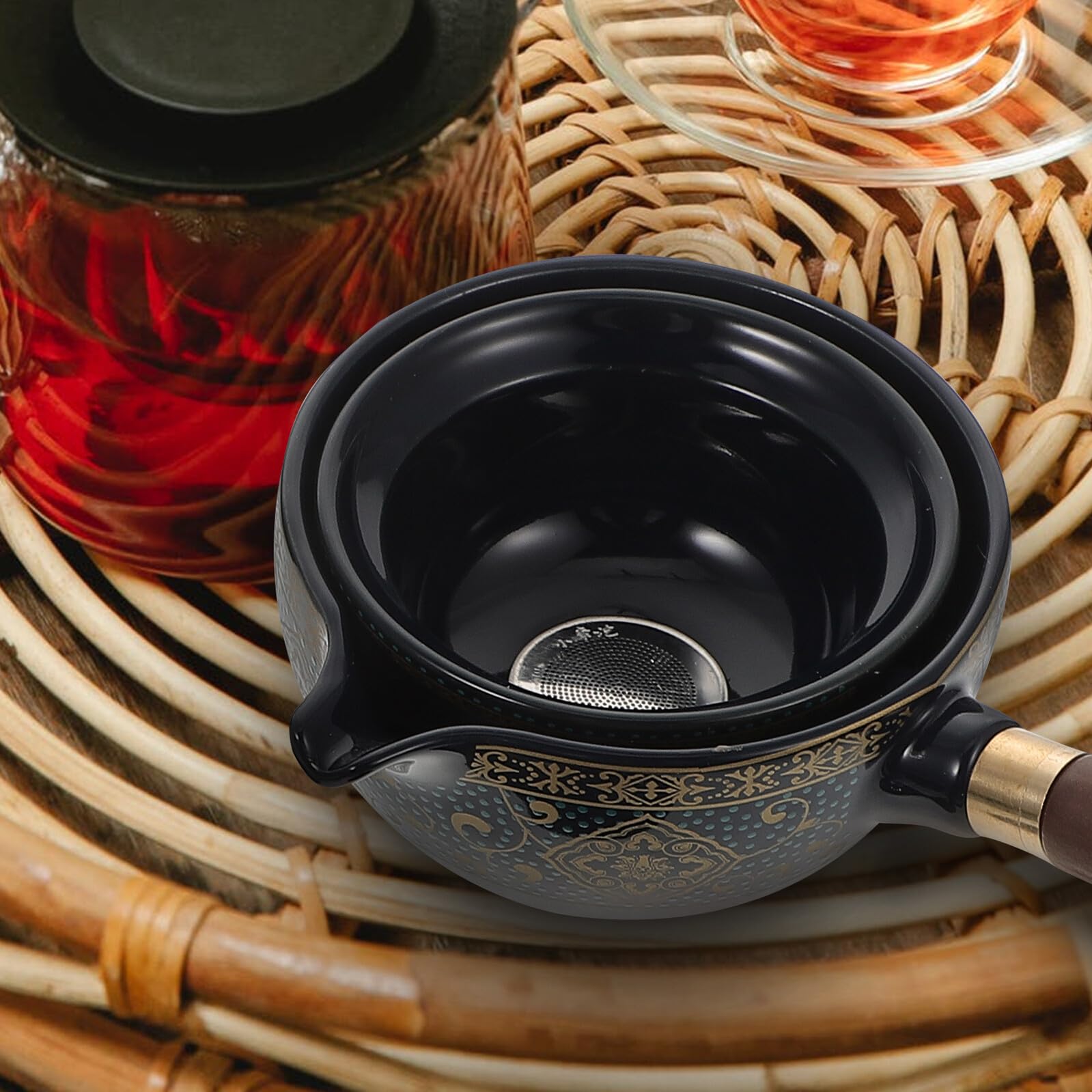 SEWACC Juego de Tetera Giratoria de Cerámica Resistente al Calor Asa Lateral Tetera Portátil de 1 y 4 Tazas Set para Infusión de Té Casa y Uso Doméstico
