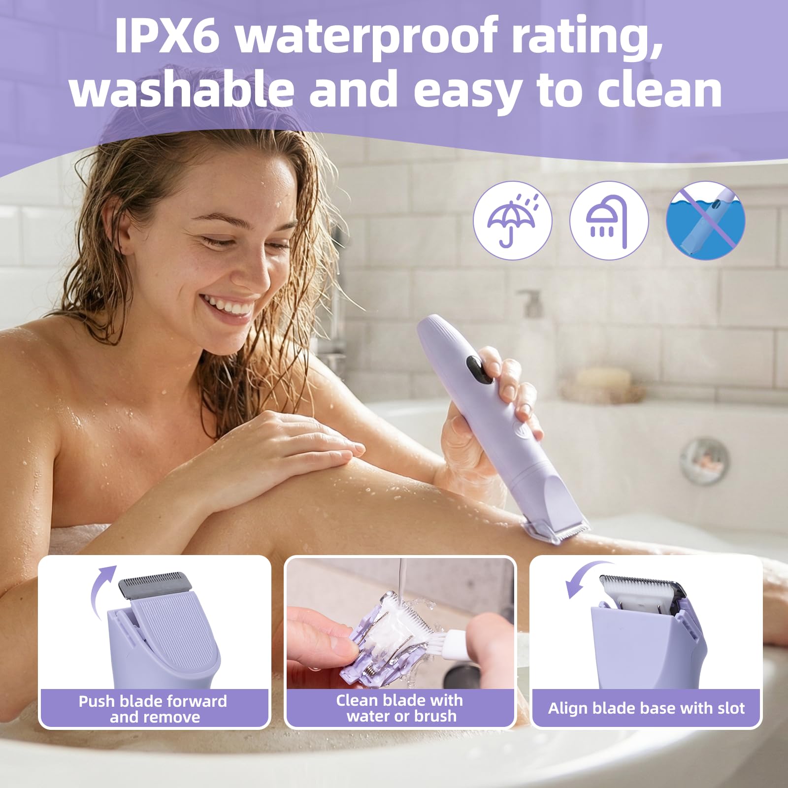 Carehabi Rasoio Elettrico Donna 3 in 1 Impermeabile IPX6 Epilatore Elettrico Donna Depilatore Donna Display LCD Uso a secco/bagnato per Bikini Viso e Corpo