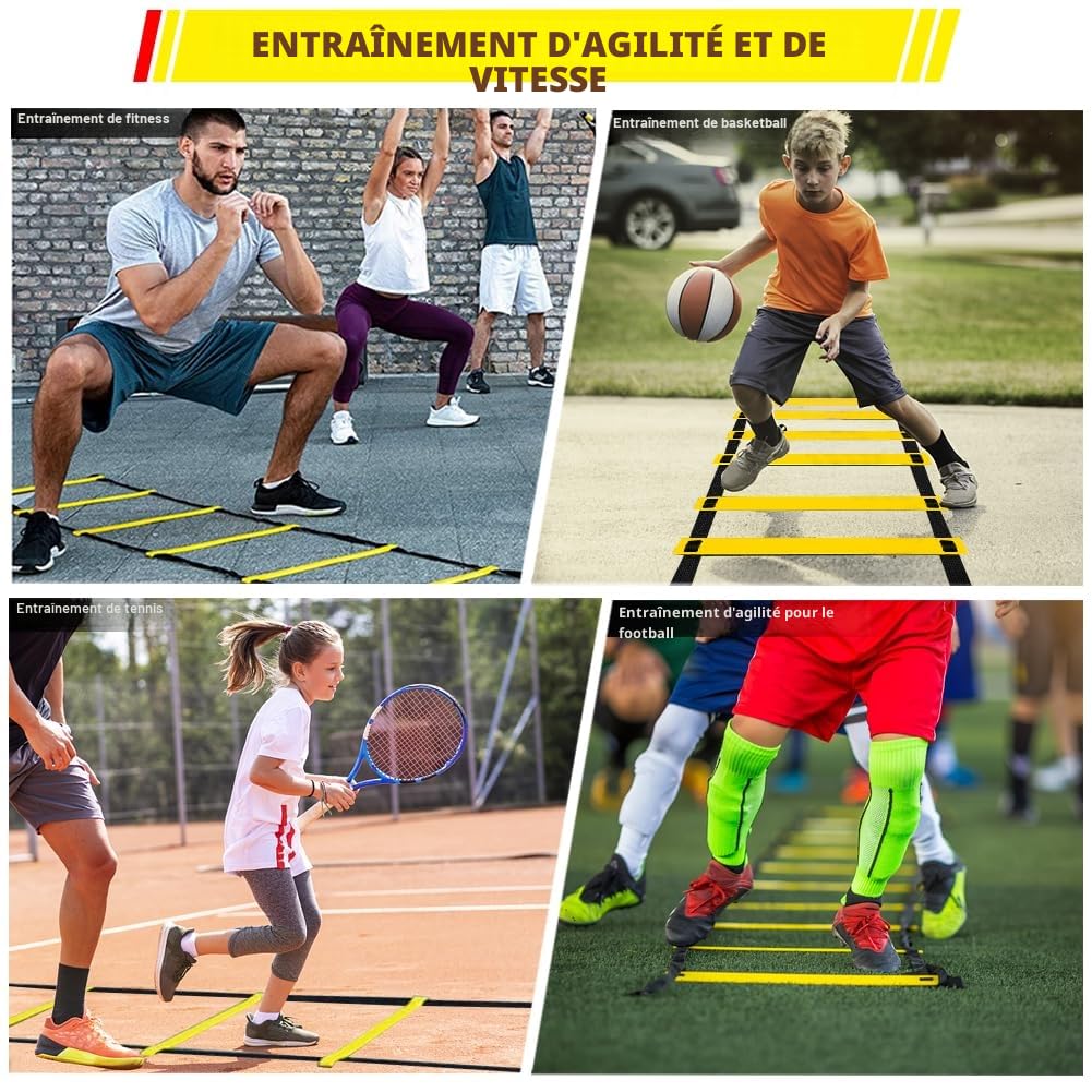 Kit D'entraînement à l'agilité pour Le Football Comprenant Un Appareil D'entraînement au tir, Un Échelle D'agilité, Un Parachute de Résistance, 6 Cônes et Une Corde à Sauter