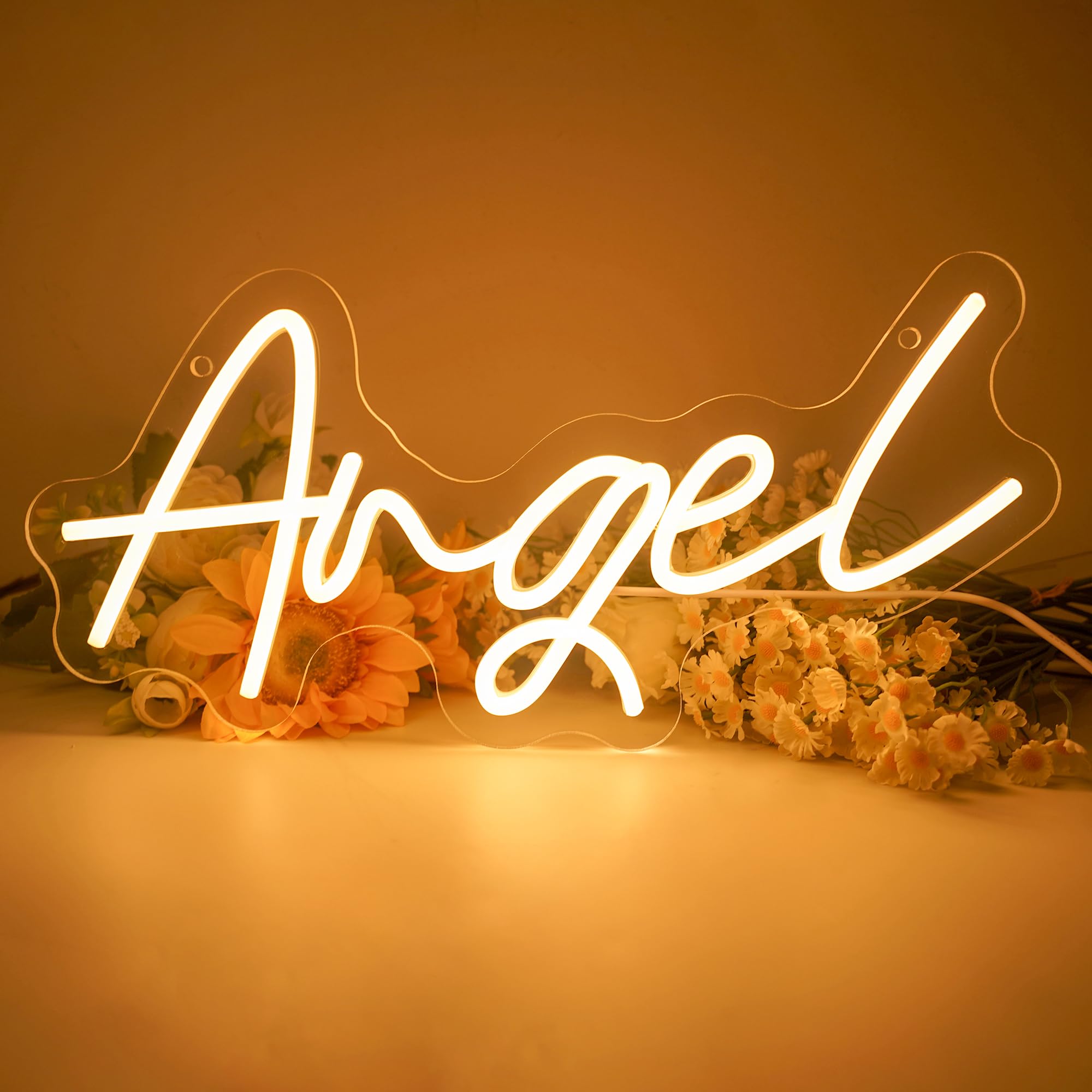 Angel Neon Sign Warm White, Large 16.5 x 7.8 inches Dimmable