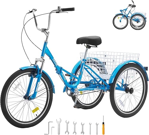 VEVOR Triciclo plegable para adultos, triciclos plegables para adultos, bicicleta de crucero de 3 ruedas con cesta grande y asiento ajustable,