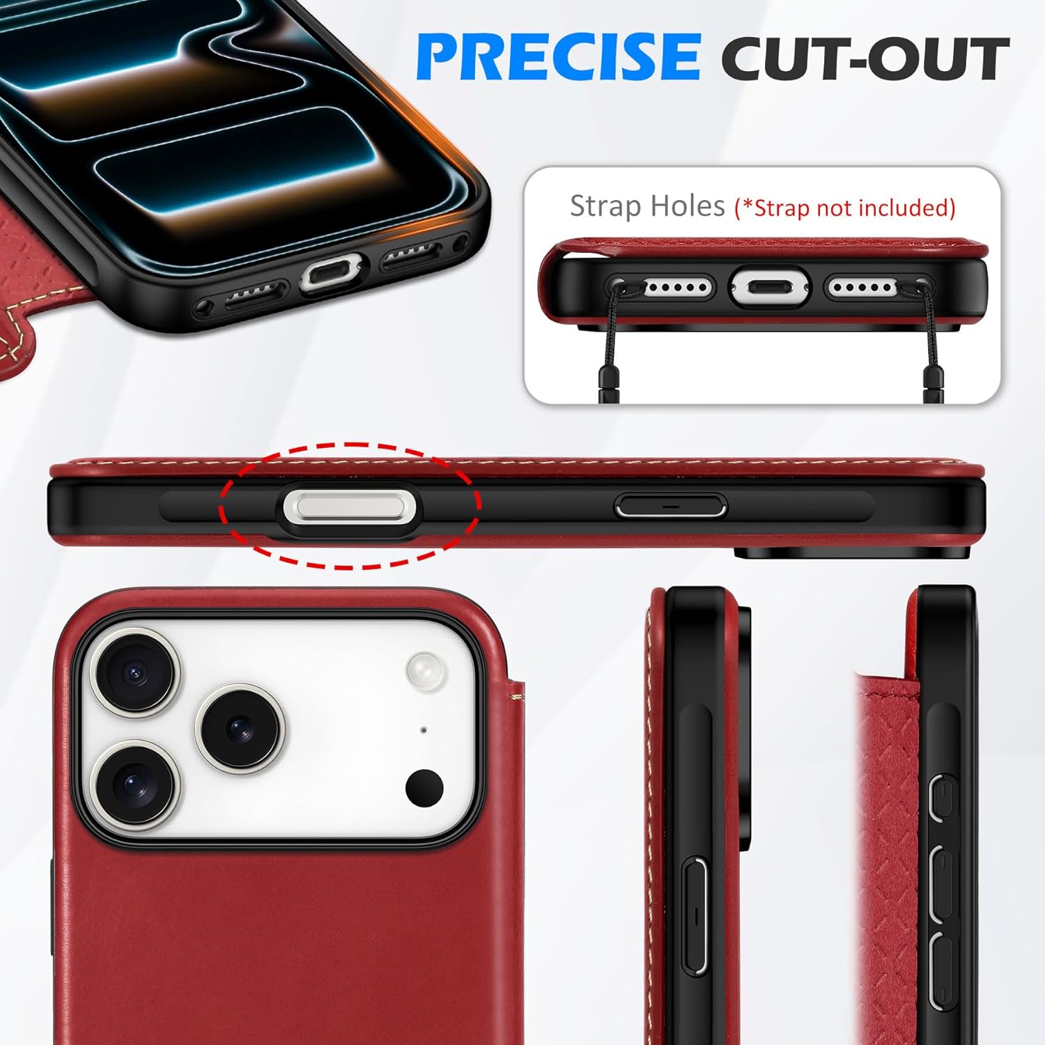 SHIELDON Genuine Leather Slim Wallet Case for iPhone 17 Pro Max 6.9-inch 2025 | Folio | Magnetic Closure | Wireless Charging | RFID Blocking Card Slot | Shock-Absorbent Phone Cover | Retro Red - Image 7