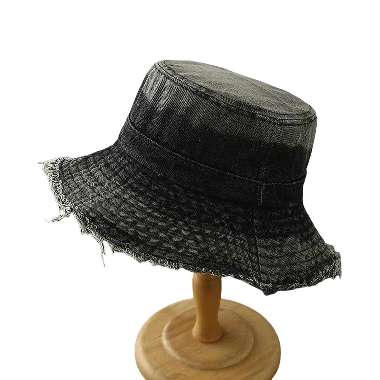 Kapelusz typu bucket Gradient Distressed Denim Hat, Outdoor Travel Fisherman Style With Frayed Edge