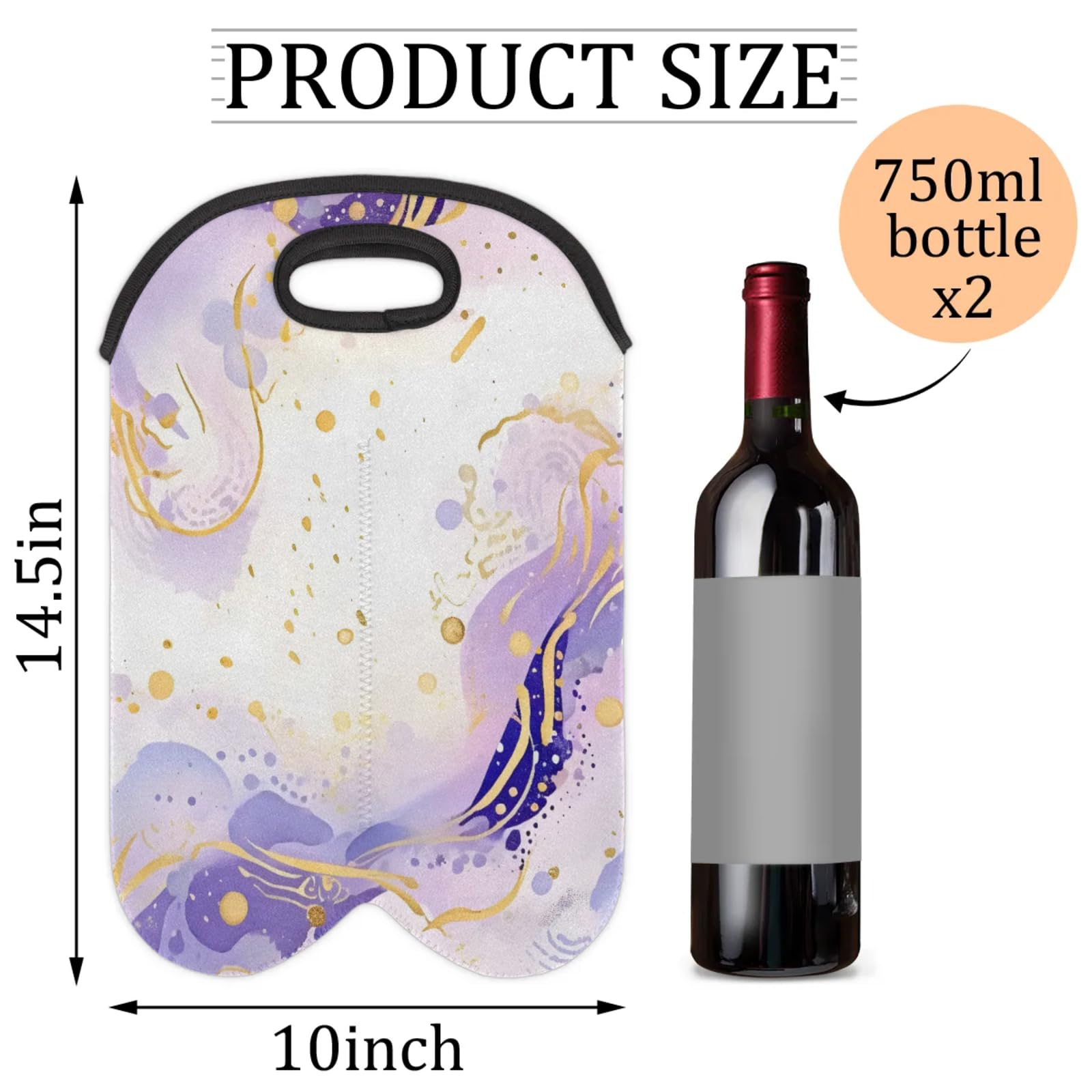 GzLeyigou 2 Bottles Abstract Art Wine Bag Sleeve Totes Luxury Neoprene Protective Wine Carrier Bag for Wine,Water, Champagne, Beer, Baby Bottles,Gift 14.5 x 10 Inches