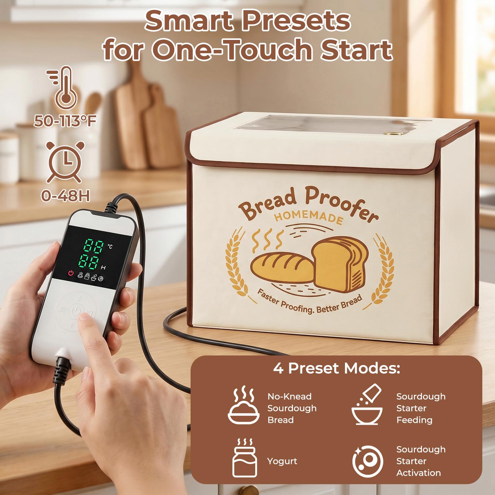 Extra große Faltbare Brotgärbox mit 10-45°C Temperaturkontrolle & 48H Timer, Teigproofer mit Hygrometer, Metallgestell, Sauerteig-Starterwärmer Sauerteig-Proofer Box für die Herstellung von Brot