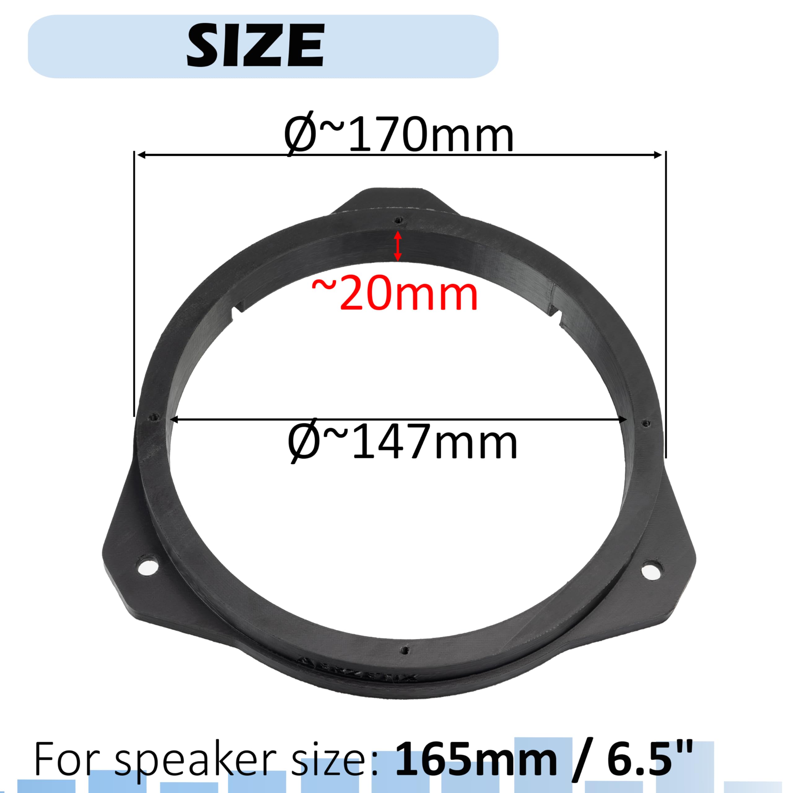 Aerzetix - Kit di 2 adattatori per altoparlanti Ø165mm in plastica ABS | compatibile con Fiat 500 (312) Panda III, Ducato/Iveco Daily, Opel Corsa C/D/E, Astra F/G/H, Zafira A, Citroën Jumper/Relay