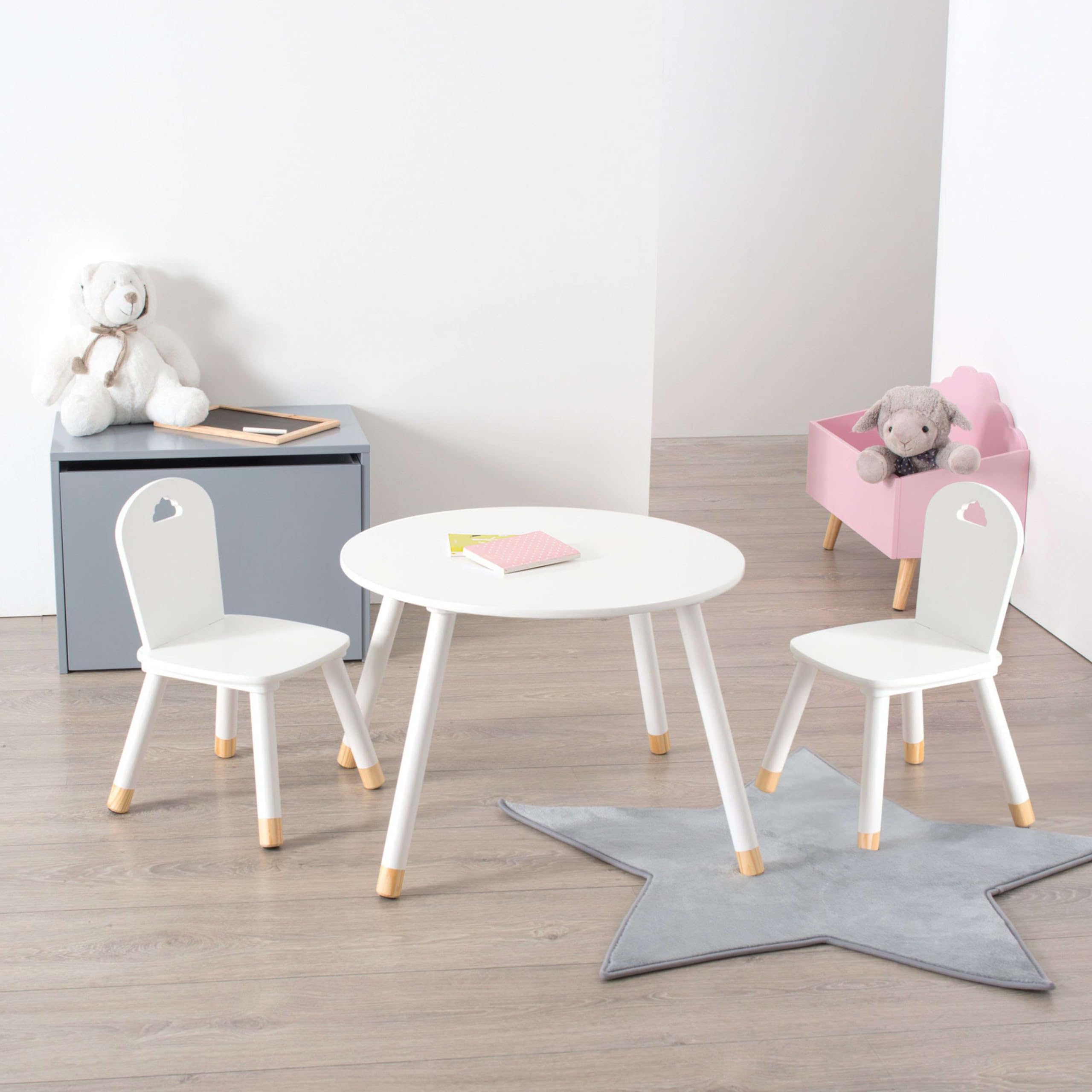 Miroytengo Silla Infantil Douceur Melamina Blanco, Patas de Madera, Estable y Elegante para Niños, Diseño Moderno