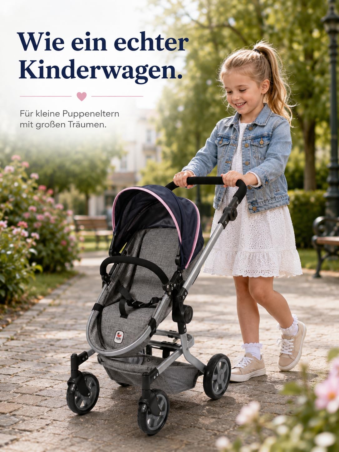 Bayer Chic 2000 Poussette poupée Mika 2 en 1 Pliable et réglable | Poussette poupée 2 en 1 pliable avec poignée réglable (47-80 cm), pour poupées jusqu'à 52 cm.