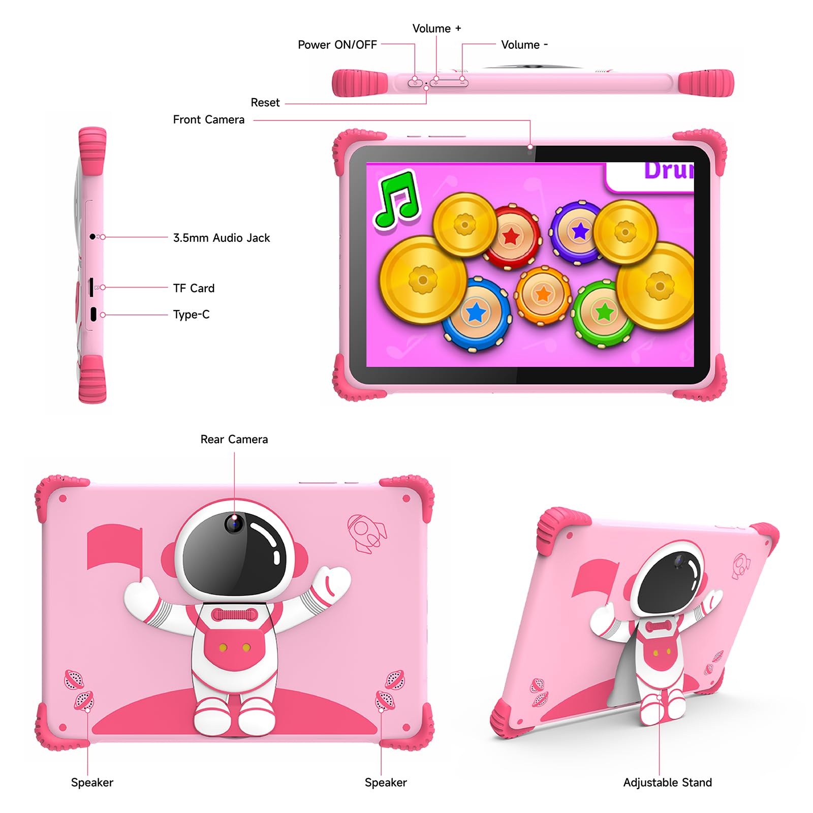 Tablet Para Niños De 10″ Con Funda Soporte, 32 GB ROM + 64 GB Ampliable Y Wi-Fi 6 – Rosa