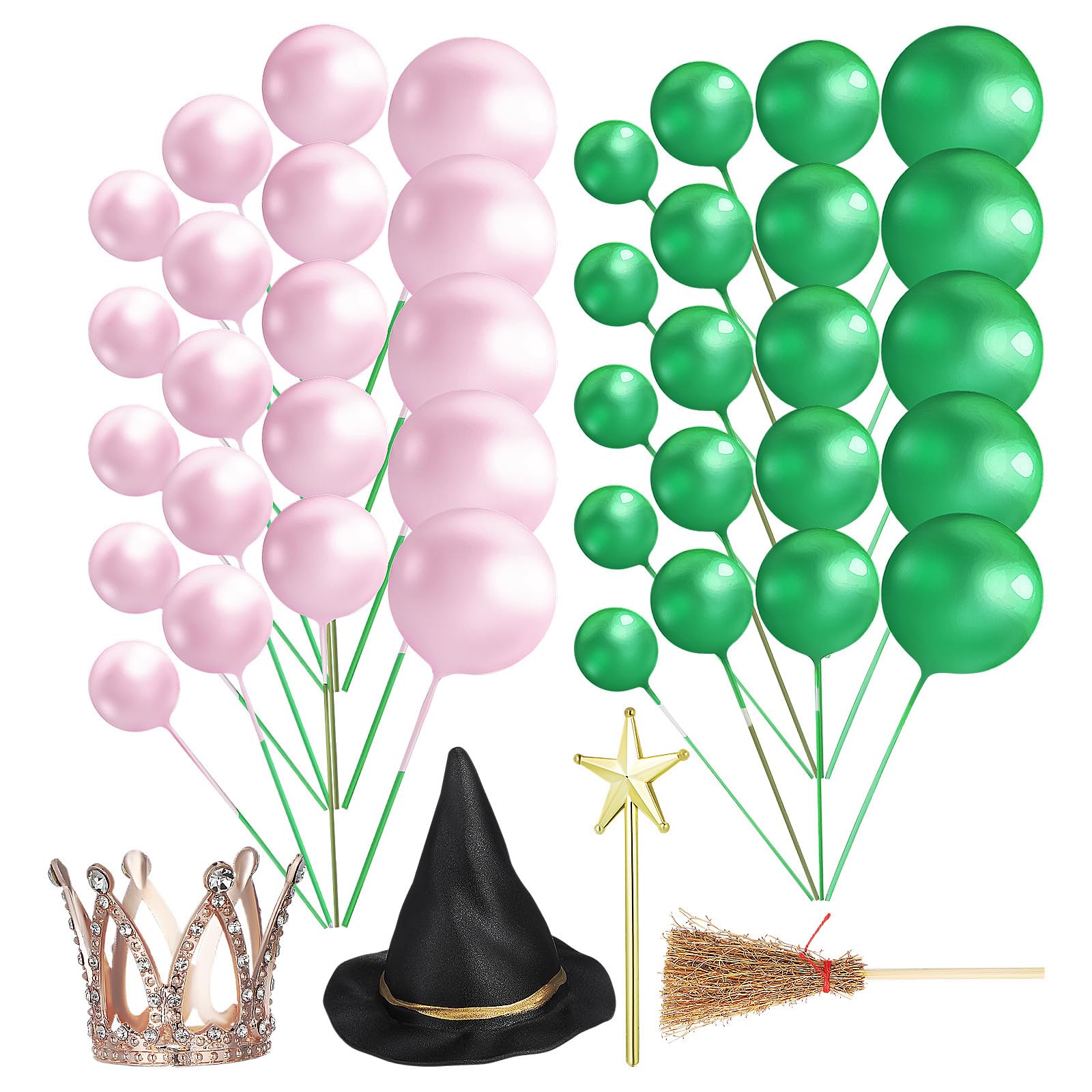 Warmhm 44pcs Wicked Cake Decorations: Witch Hat Crown Broom Mini Balls Cupcake Toppers Witches Supplies for Cakes, Birthday's, Celebrations, Party Supplies‌