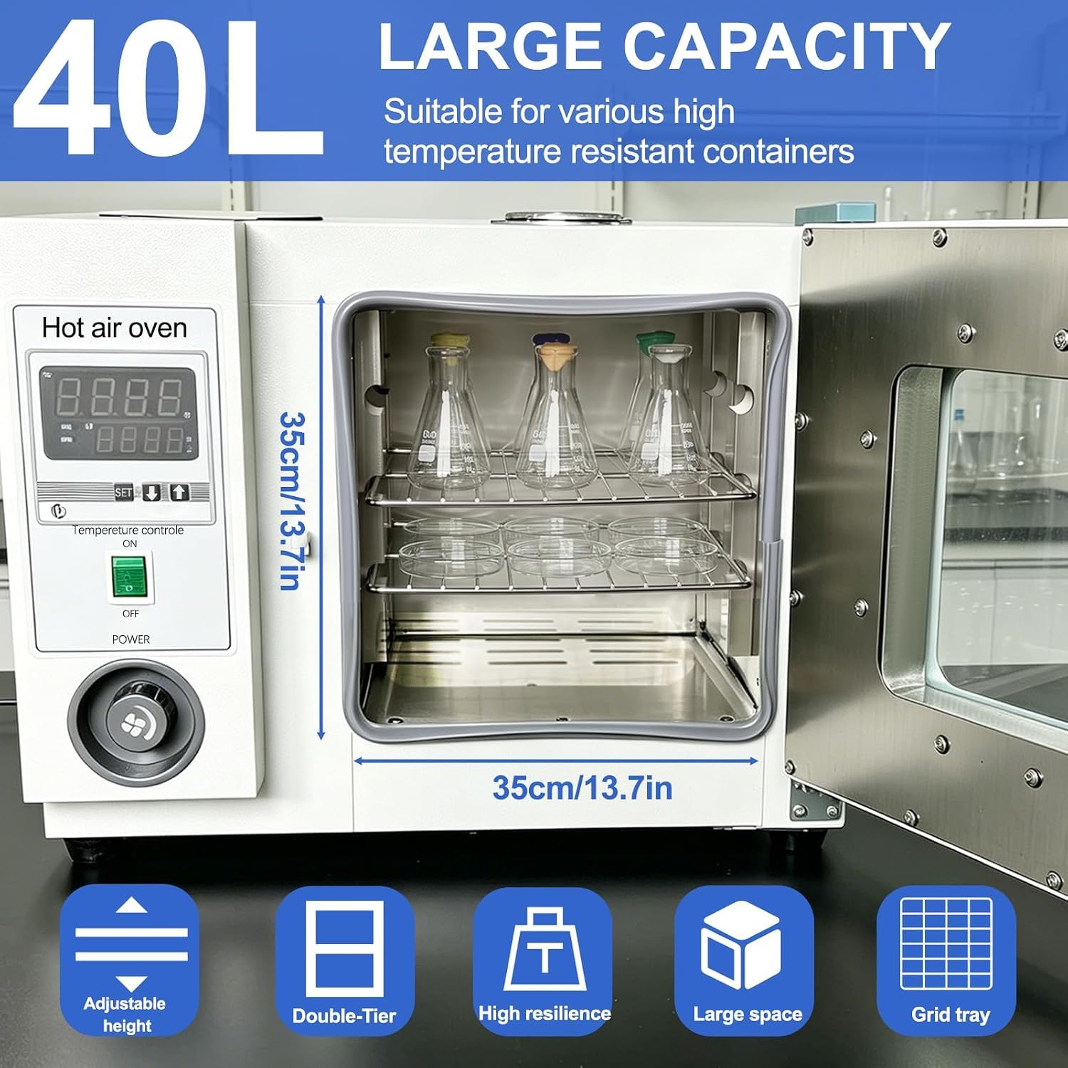 Konstanter Temperatur Gebläsetrockenschrank, Labor-Umluftofen mit intelligentem Digitaldisplay & Edelstahl-Innenraum, 15L oder 70L Kapazität für industrielle und wissenschaftliche Forschung,40 liters