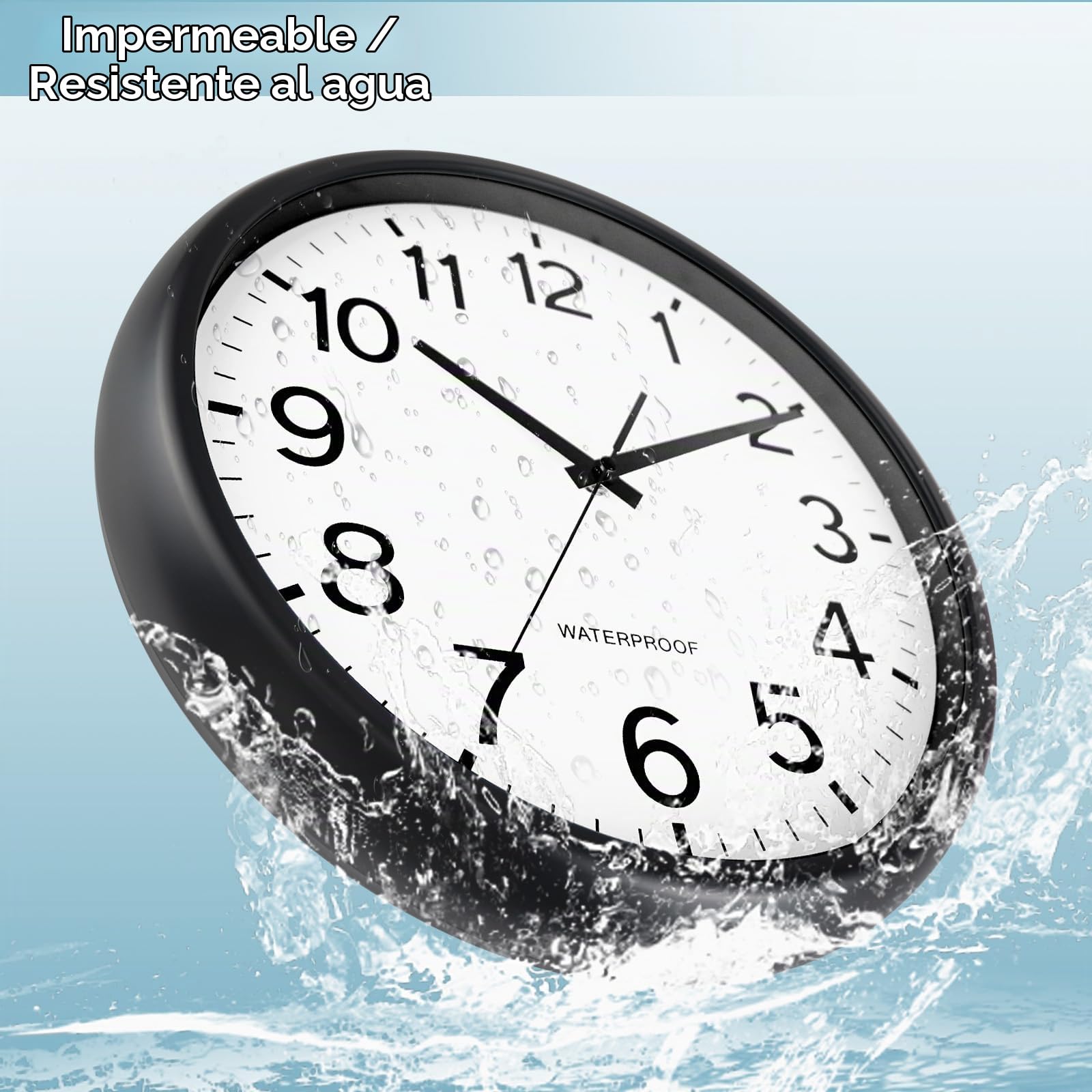 Reloj de pared para exteriores de 40 cm, resistente al agua, para jardín, exterior, resistente a la intemperie, grande, fácil de leer, silencioso, funciona con pilas, reloj de pared redondo