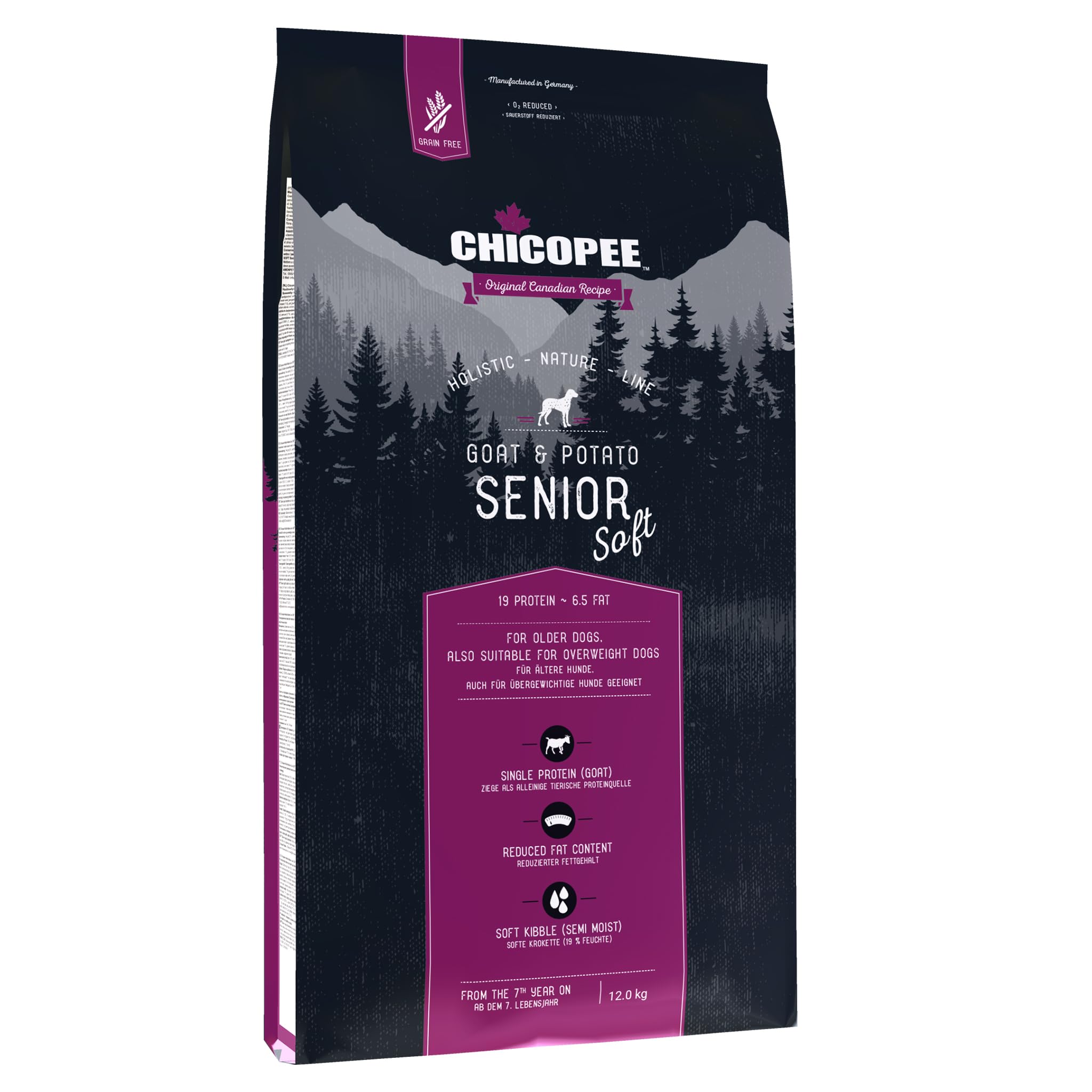 Chicopee HNL Soft Senior Goat & Potato sucha karma dla psów, 12 kg, od Bosch | karma dla psów | kanadyjska receptura | Made in Germany | marka Bosch karma dla zwierząt