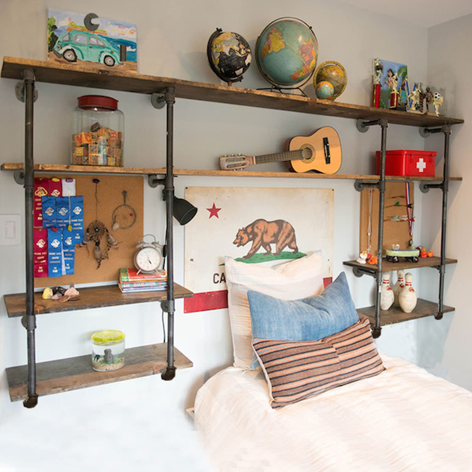 Estantería de tubo industrial para pared con estantes flotantes rústicos de hierro, para pared, soportes de estantería para casa, cocina, oficina (4 niveles, 2 unidades, 37 pulgadas de alto, 32