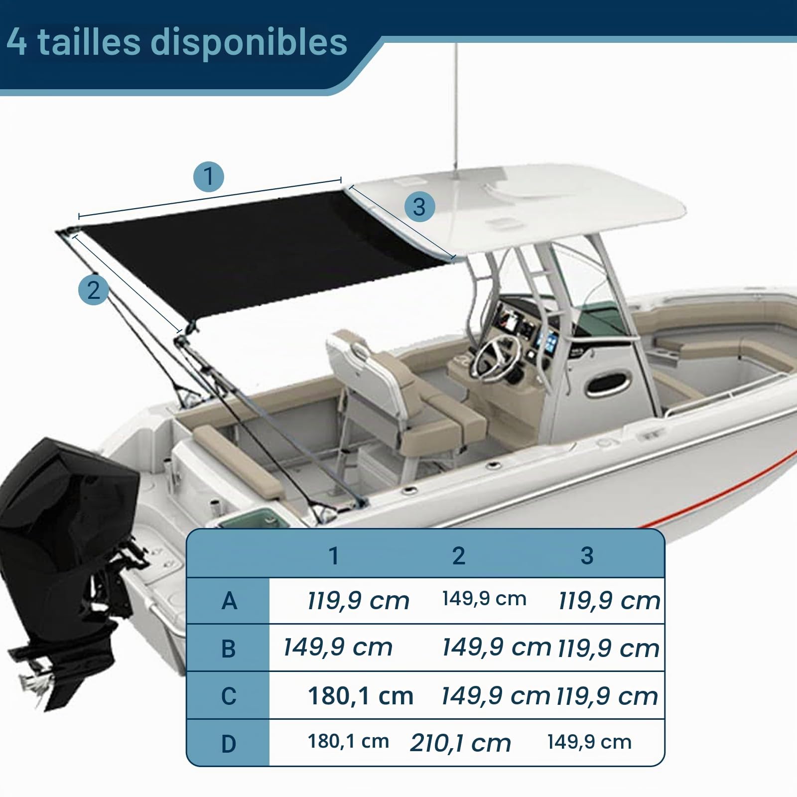 T-Top Extension de Pare-Soleil pour Console Centrale de Bateau – Housse d'auvent de poupe Marine, Tissu Oxford 600D Robuste (tiges Non incluses) (Taille D)