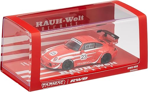 Miniatura 3 de Tarmac Works T43-014-WU Porsche RWB 993#23 RWBWU Rojo con Rayas Blancas RAUH-Welt BEGRIFF 143