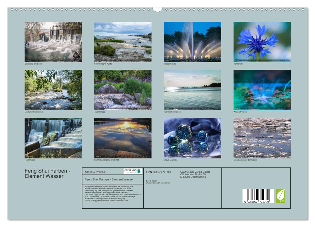 Feng Shui Farben - Element Wasser (hochwertiger Premium Wandkalender 2026 DIN A2 quer), Kunstdruck in Hochglanz: Die Farbe Blau steht im Feng Shui für das Element Wasser (CALVENDO Natur)