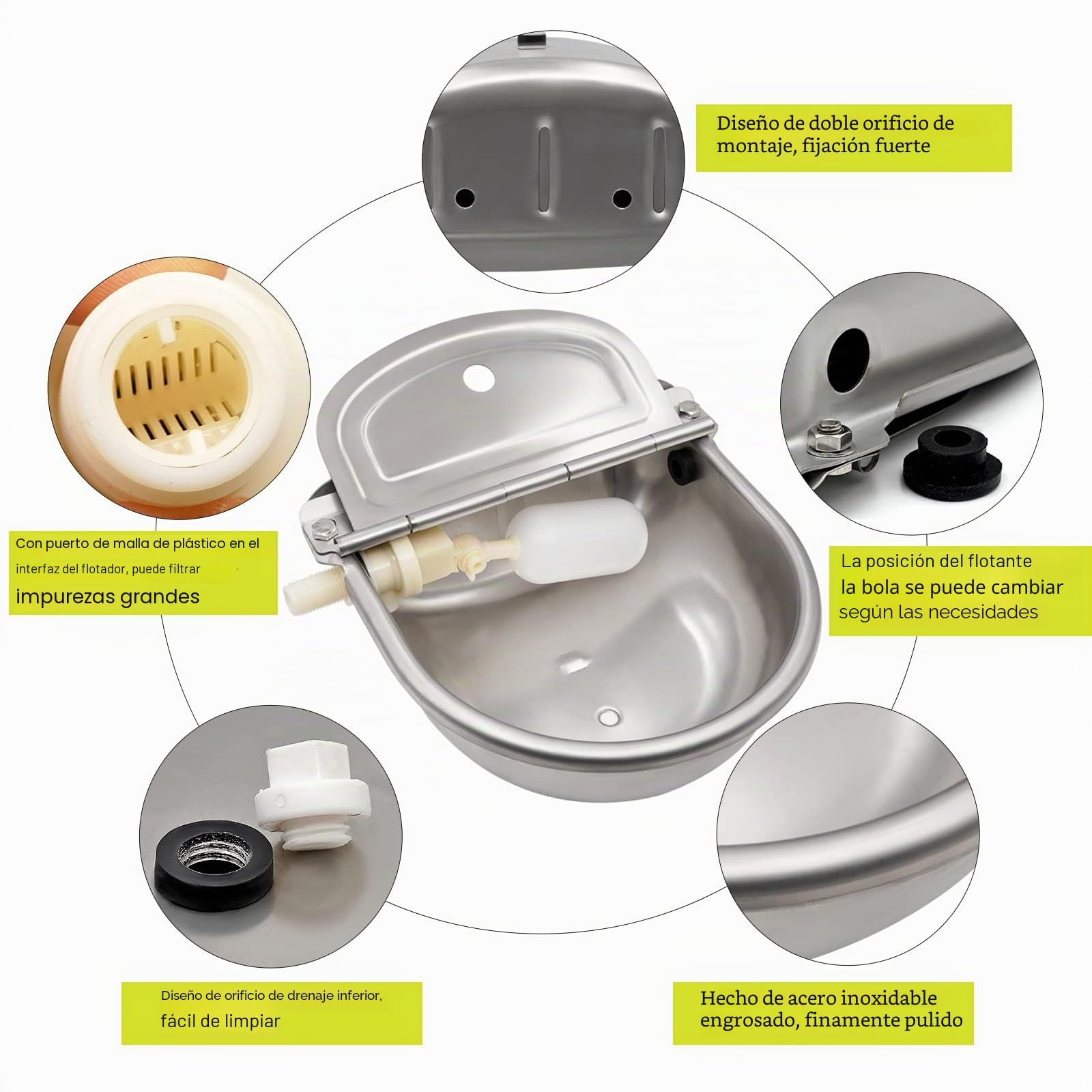 Bebedero Automatico con 2 Piezas 1/2" Válvula de Flotador, Acero Inoxidable Cuenco Waterer Automático para Perro, Ternero, Conejo, Lechón, Oveja, Cabra