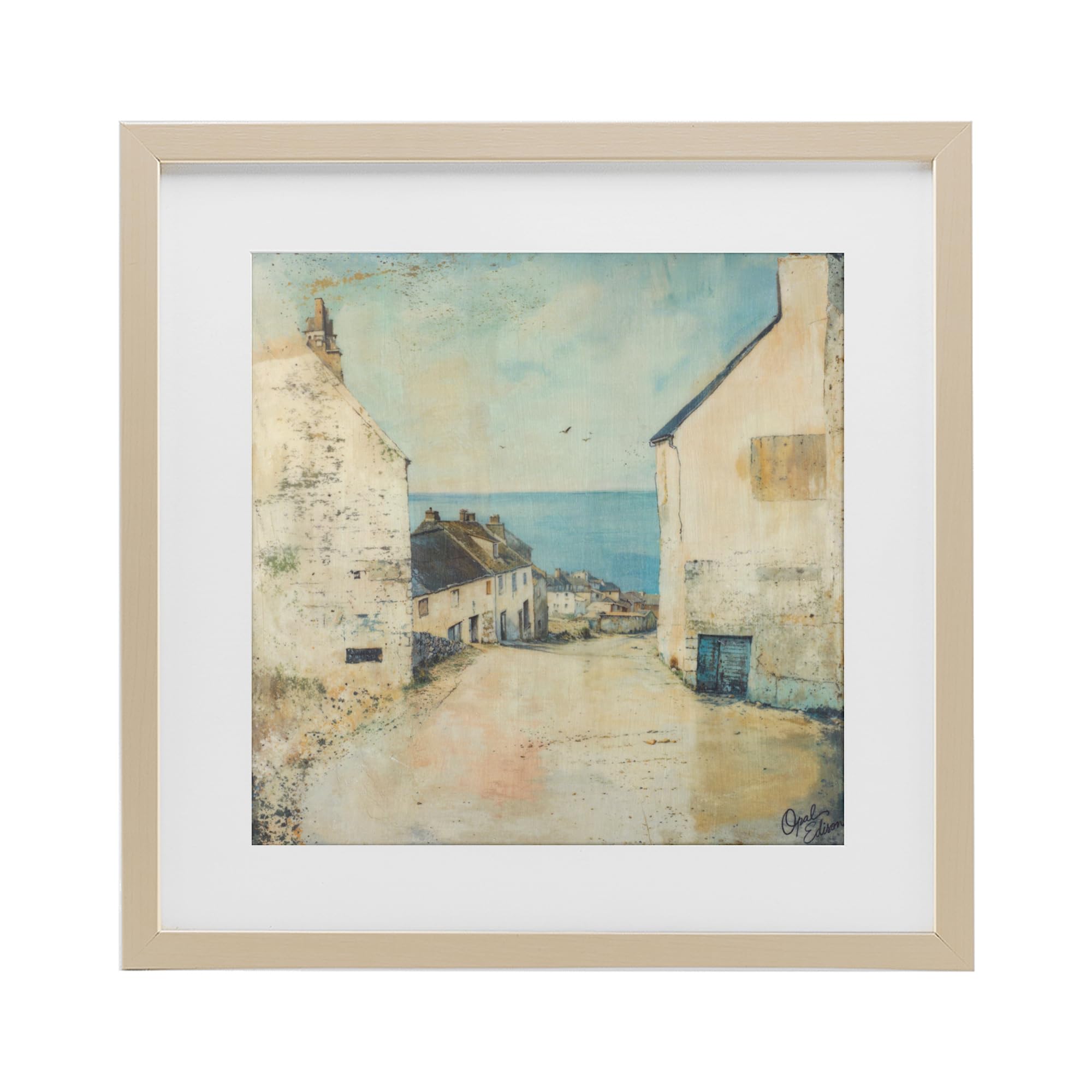 Stupell Industries 'Coastal Town Walk', Framed Print Under Glass, Brown, 13 x 13 Inches, Easy to Hang and Sturdy, Made in USA, by Opal Edison
