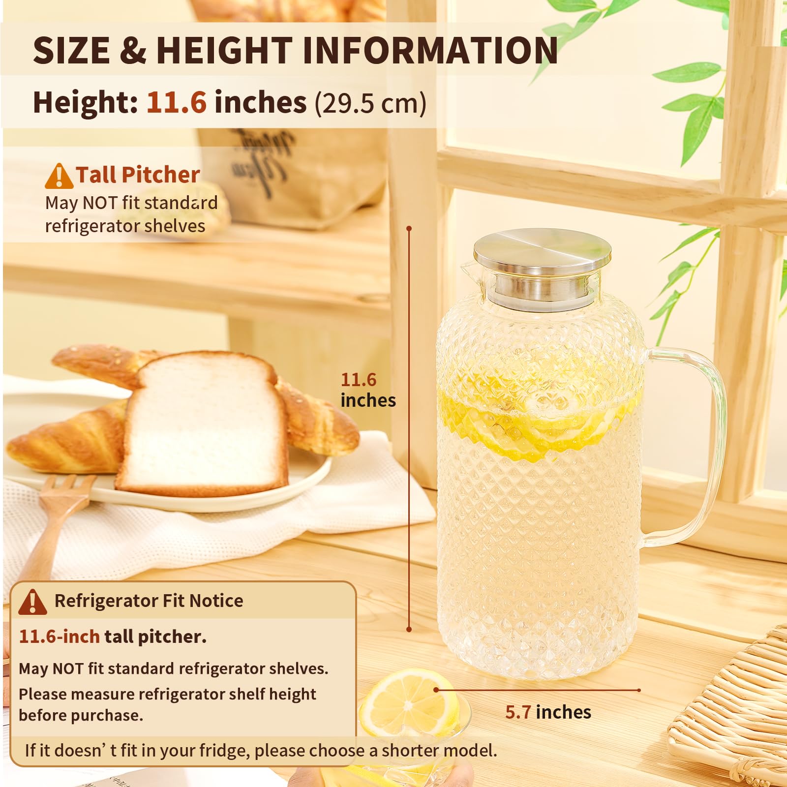 Hannadepot Jarra de vidrio, jarra de agua de vidrio de 3,5 L con tapa y boquilla, resistente al calor y al frío, jarra de agua de vidrio de borosilicato para café, jugo y bebidas caseras