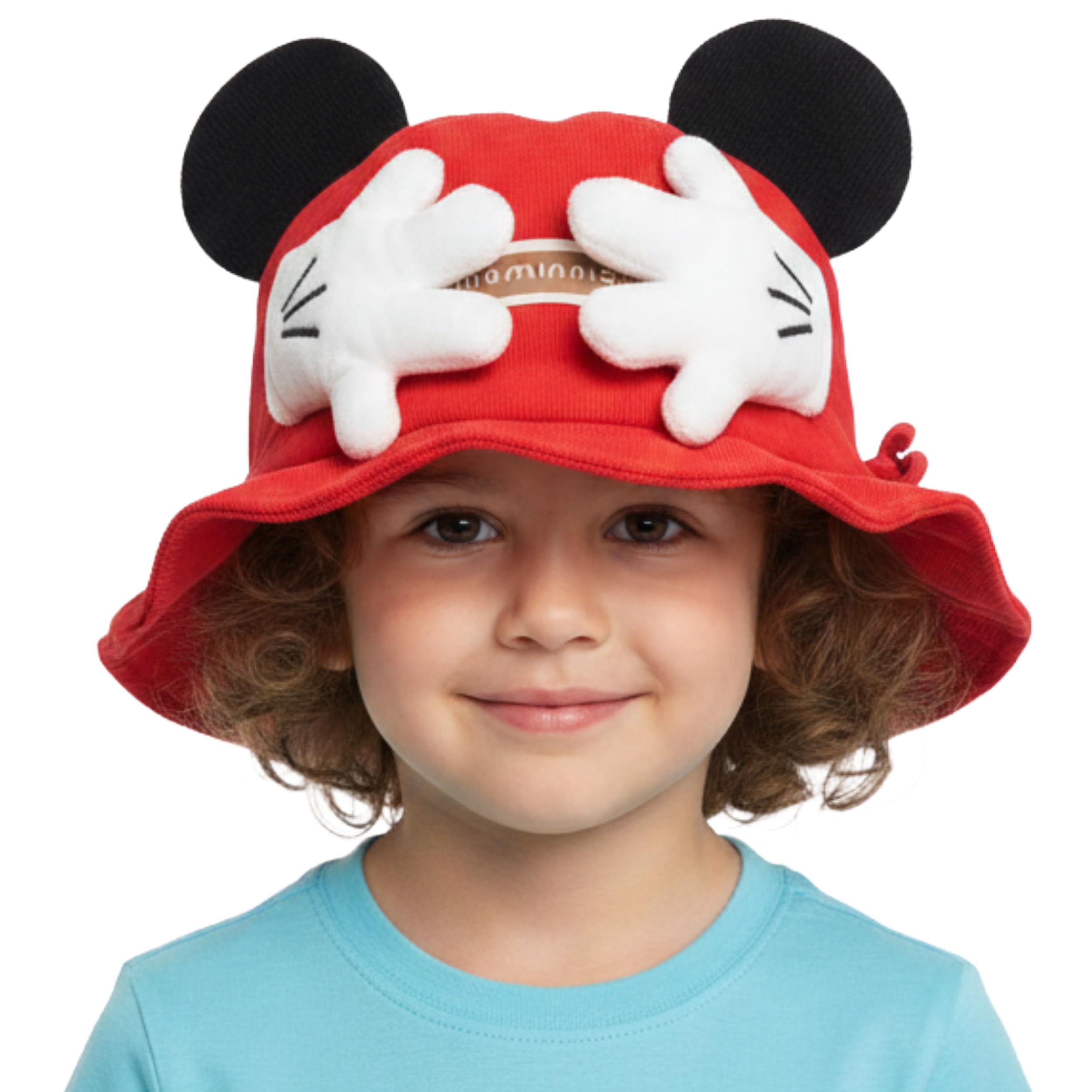 X-LENT Bucket Hat for Kids | Toddlers Boys Girls, Cute Mickey Mouse Style Summer Sun Hat with 3D Ears and Plush Hands, Soft Outdoor Play Fisherman Cap UV Protection (in, Age, 4 Years, 7 Years, RED)
