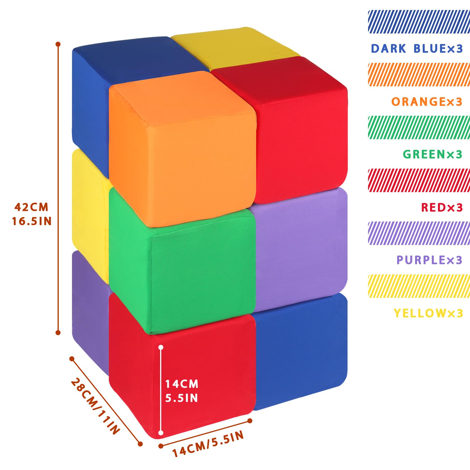 UHAPPYEE Foam Blocks for Toddlers, 18 PCS 5.5 inch Foam Soft Cubes for Kids, Colourful Building Blocks, Stacking Block Sets, Throwing Toys