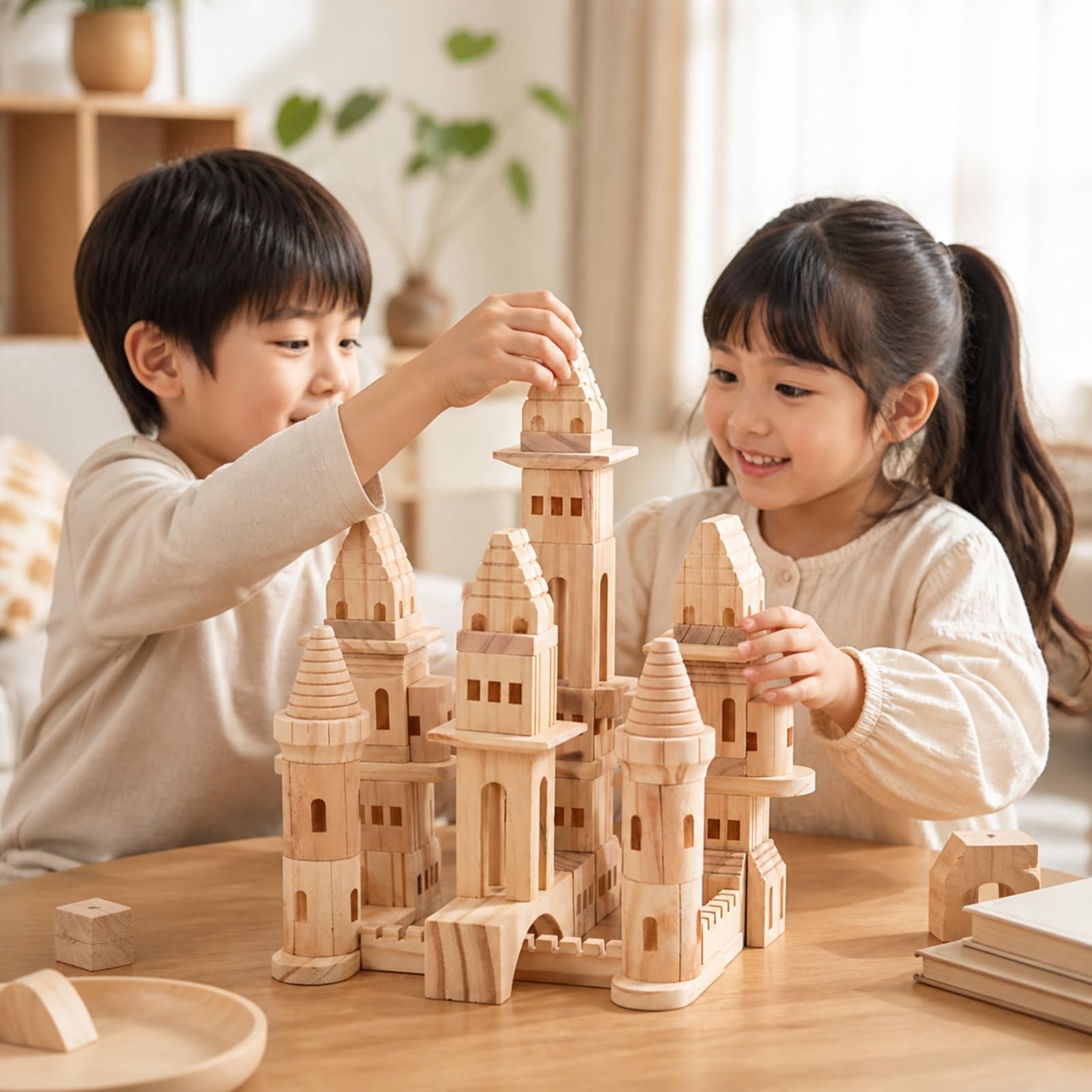 Blocchi di Legno per con Pezzi Arco E a Punta per Bambini in età Prescolare Gioco da Tavolo Educativo atto per E, Stile C