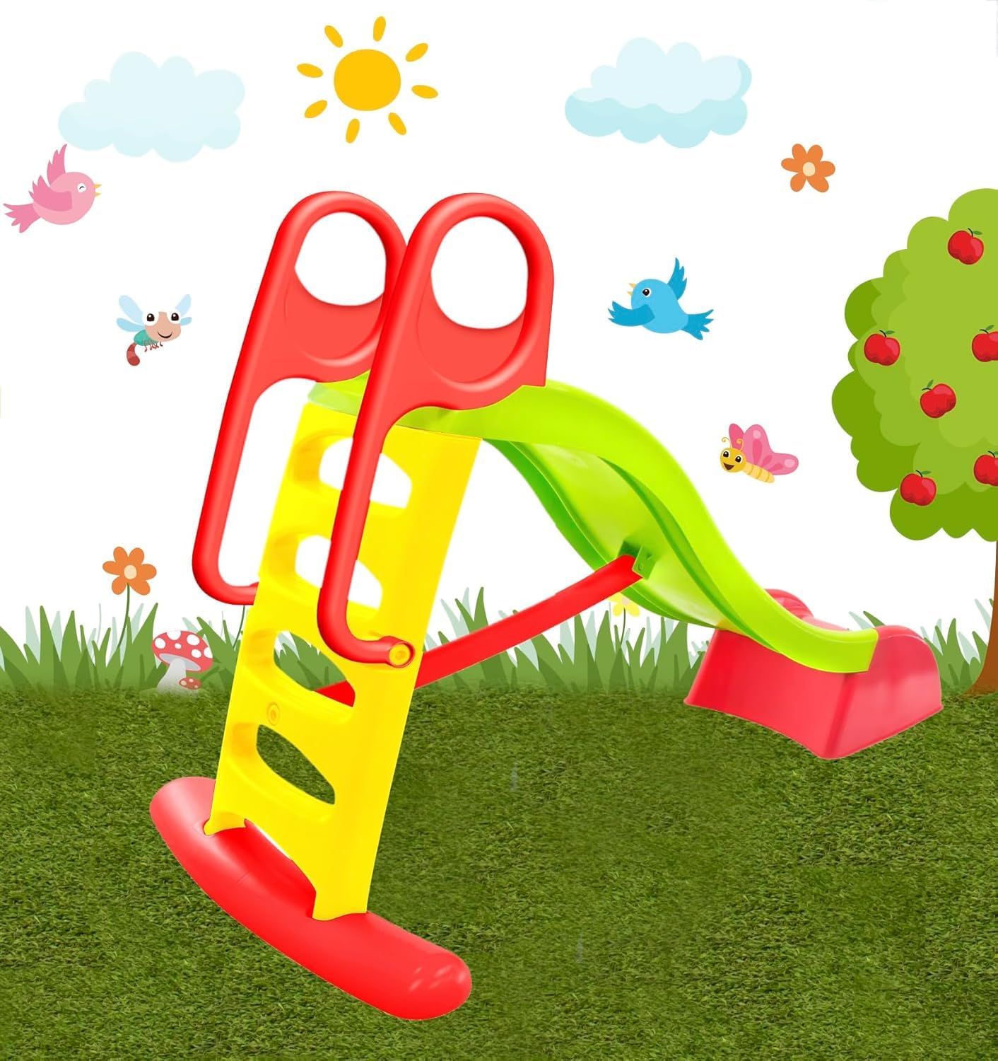 Mochtoys Kinder Rutsche mit Wasseranschluss 180 cm Rutschlänge - Wasserrutsche für Innen und Außen für Kinder ab 2 Jahren Farbe: Grün/Rot