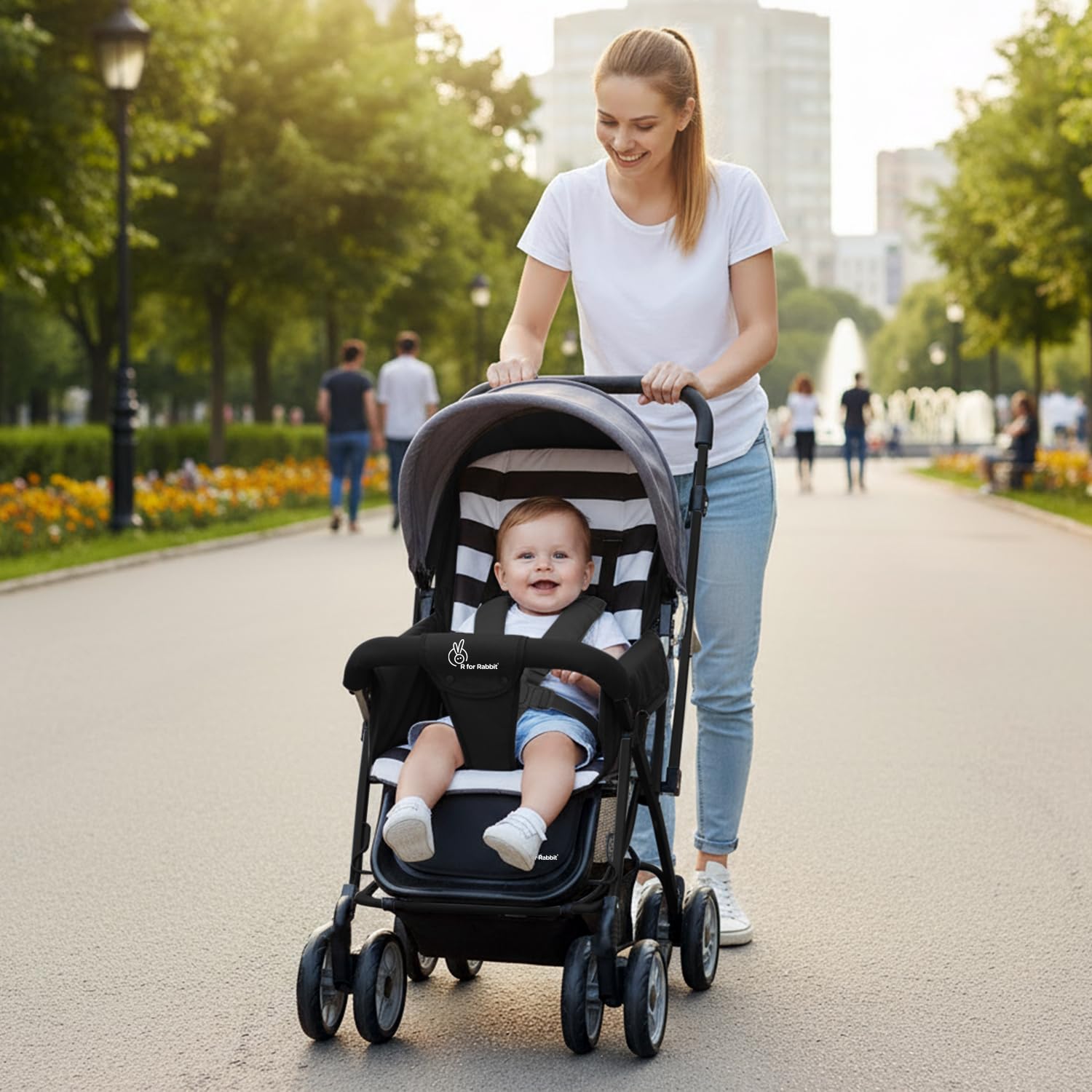 R for Rabbit Lollipop Lite Baby Stroller for 0 to 3 Years with 5 Point Safety Harness | Reversible Handlebar | Cushioned Seat with 3 Level Seats Recline/Lightweight Pram for Kids (Black Stripes)