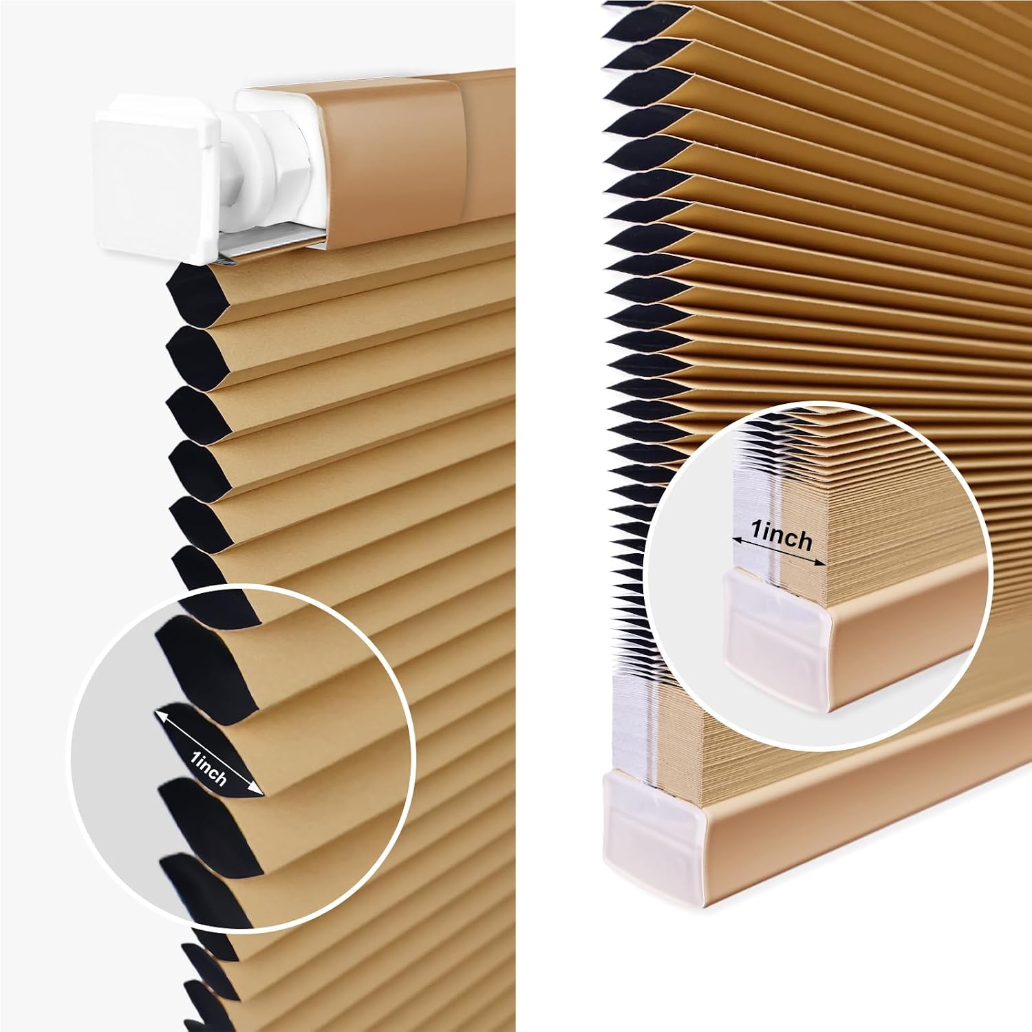 Shade&Beyond No Tools No Drill Window Blinds for Indoor Windows, 30" W X 34" H Camel Blackout Shades Cellular Shades Cordless, No Drill Blinds for Windows, Window Shades for Home, Bedrooms