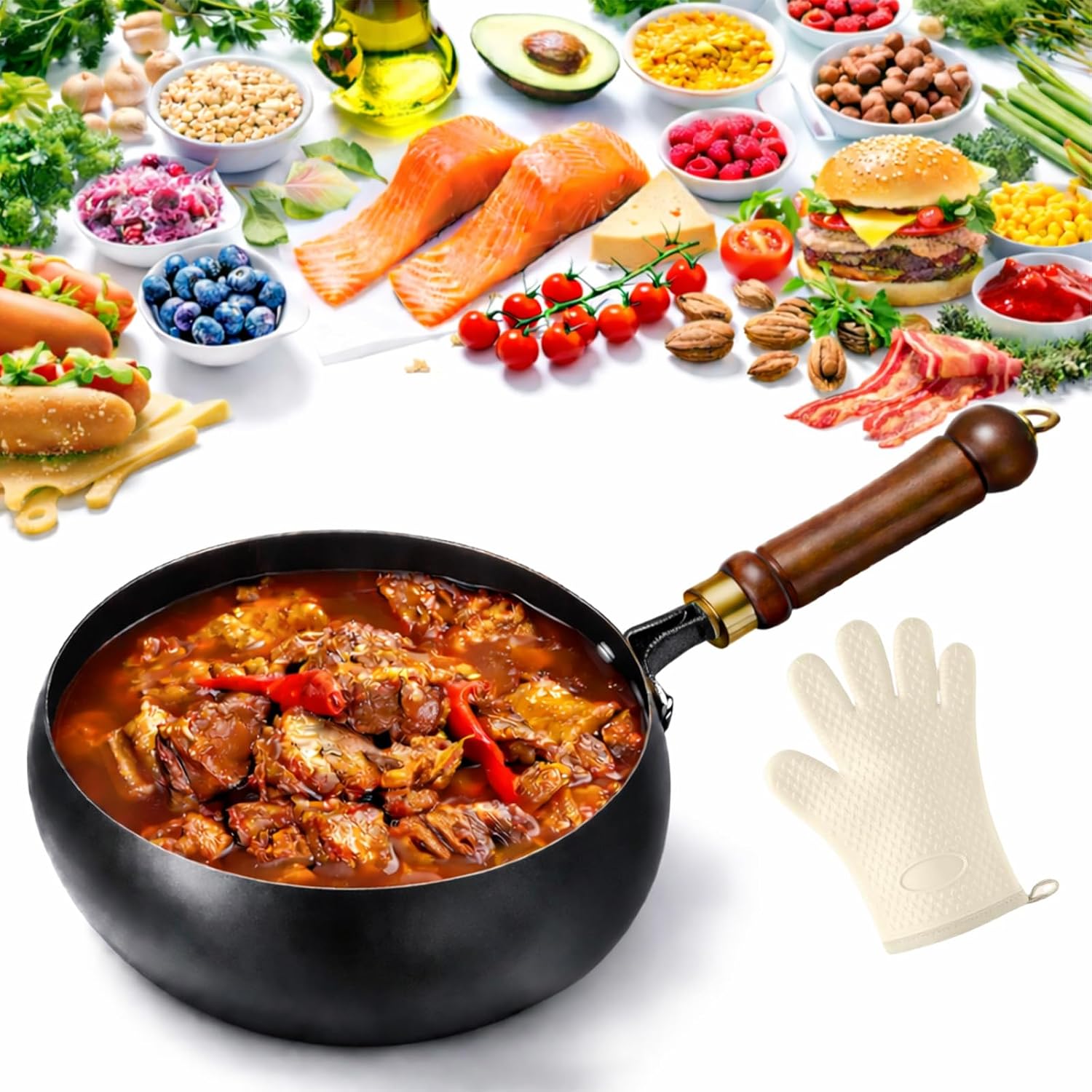 Wok de hierro sin recubrimiento con tapa, 24 cm