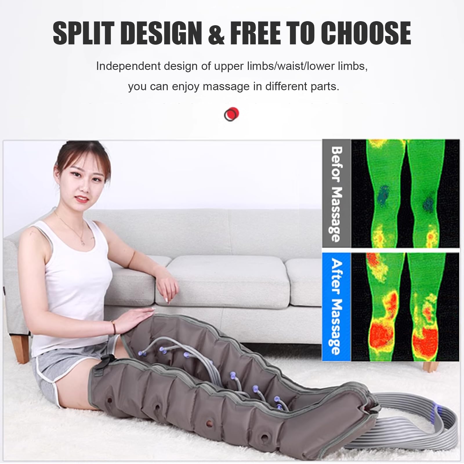 Botas Presoterapia En Casa, 8 Cámaras Maquina Presoterapia Piernas Y Abdomen Brazo Profesional, Masajeador Piernas Compresion Aire, Drenaje Linfático, Equipo De Presoterapia De Cuerpo Completo
