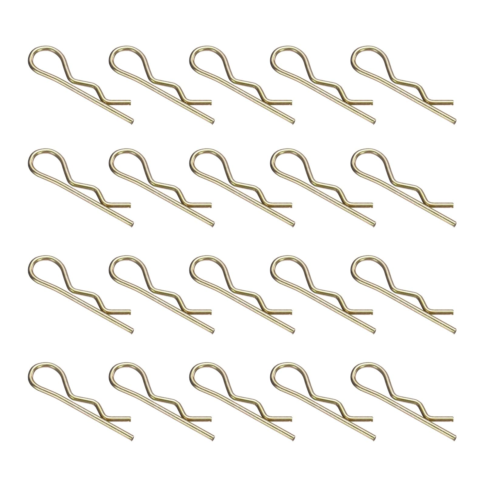 sourcing map 50Pcs Hitch Pin Clip, 2x45mm Zinc-Plated Spring Steel Retaining R Clip Retaining Wire Hair Pins Cotter Pin Assortment Kit Clips for Trailer Tractors Mower Carts Truck, Gold