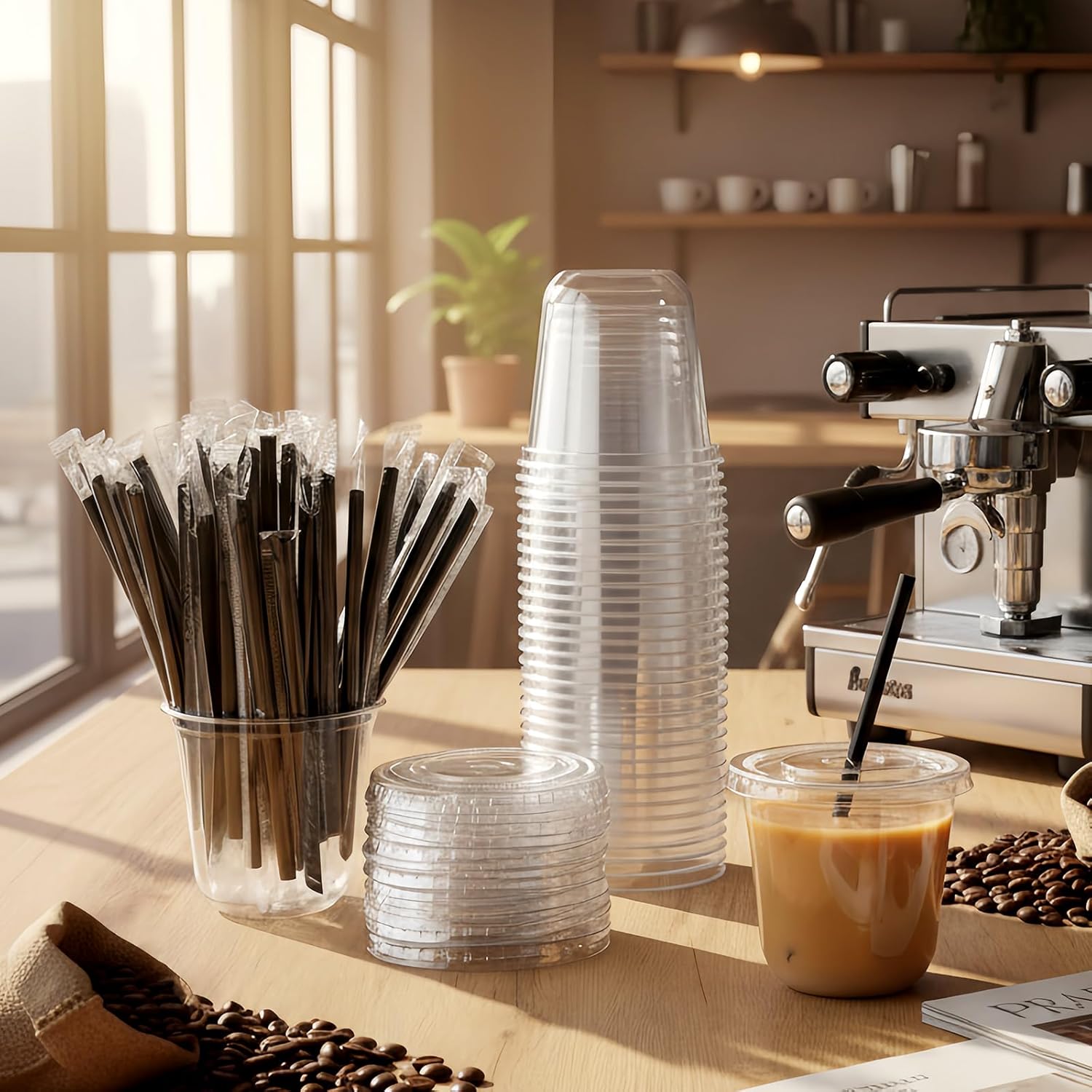 50 Set 10 oz Clear Plastic Cups with Lids and Straws, Pet Disposable Iced Coffee Cups for Drinking Cold Beverage Juice Parfait Smoothie Milkshake Coffee Shops Party Supplies - Image 2