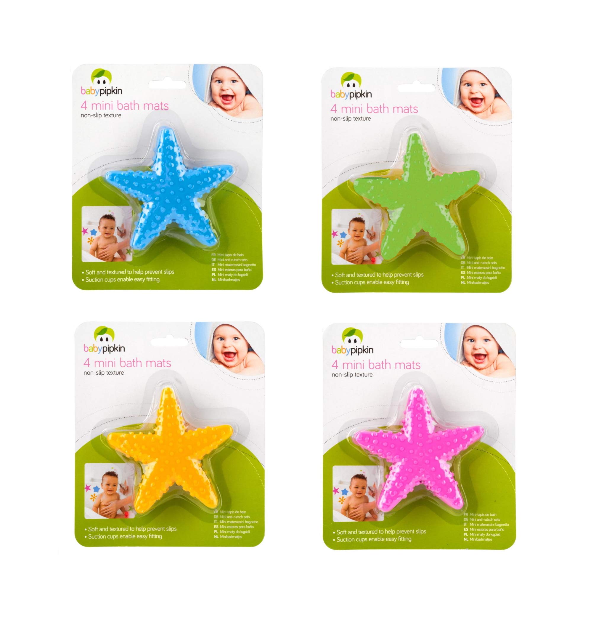 Non Slip Baby Bath Mats With Suction Pads Pack Of 16 Mini Child Safety Anti Slip Shower Mats Flower, Star, Foot, Star Fish (Star Fish)