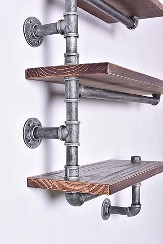 Miniatura 5 de Estantería de tubo industrial Pipe, madera moderna rústica, 3 estantes de pared de tubos escalonados, tubo de hierro forjado, estantería de diseño,