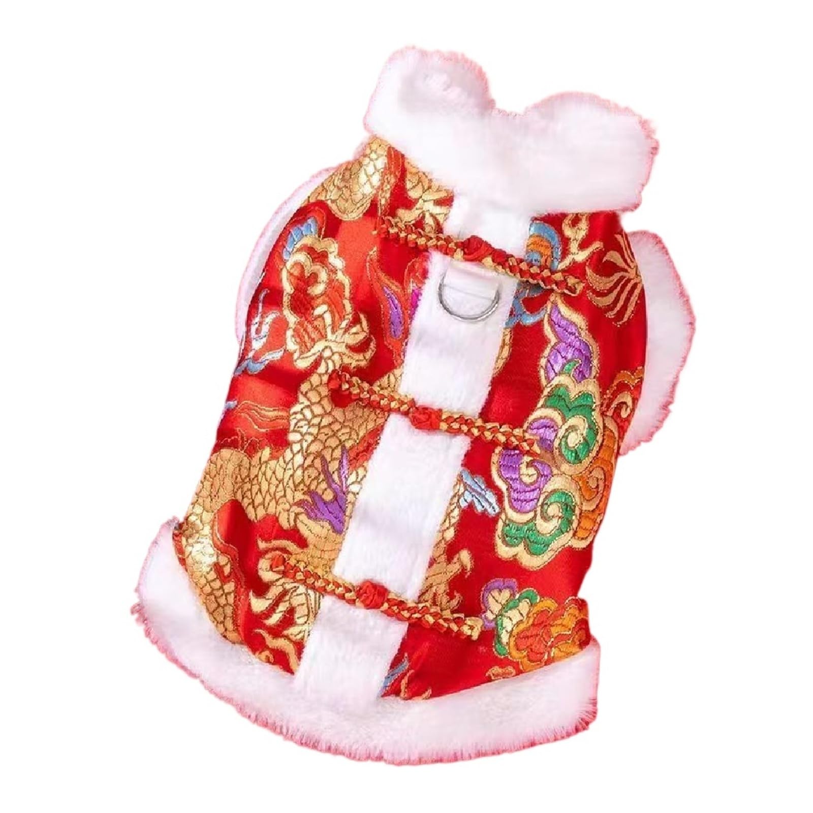 Ubranka dla psów w stylu chińskim Strój Tang Pet Odzież bawełniana Świąteczny nadruk Kurtka Płaszcz XS-XXL Zagęszczony Utrzymujący ciepło(Yellow,XL 33-35cm)