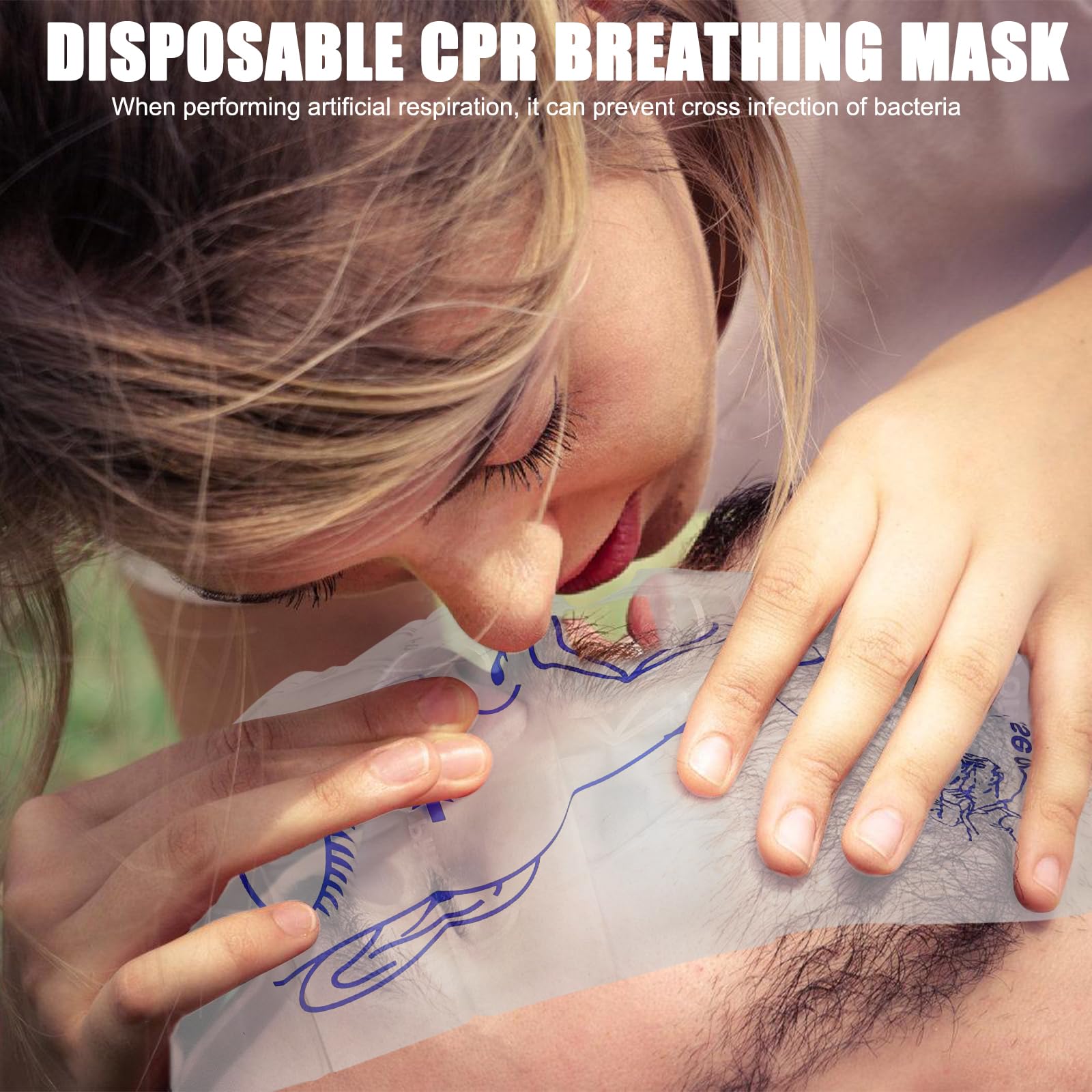 50 mascherine per la protezione del viso, CPR/respiratore per la protezione personale, protezione del viso per il primo soccorso e le emergenze, sacchetti in pellicola in PVC, protezione barriera di