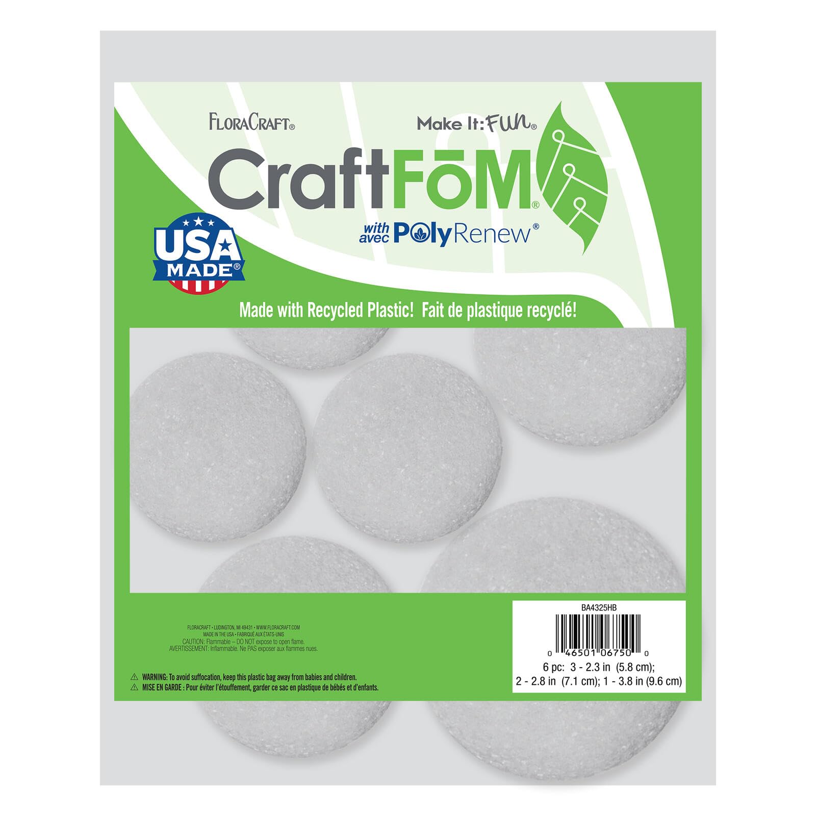 FloraCraft FLOBA4325HB 6 Stück weiße Flora Craft Styroporkugeln, 2.5-4"
