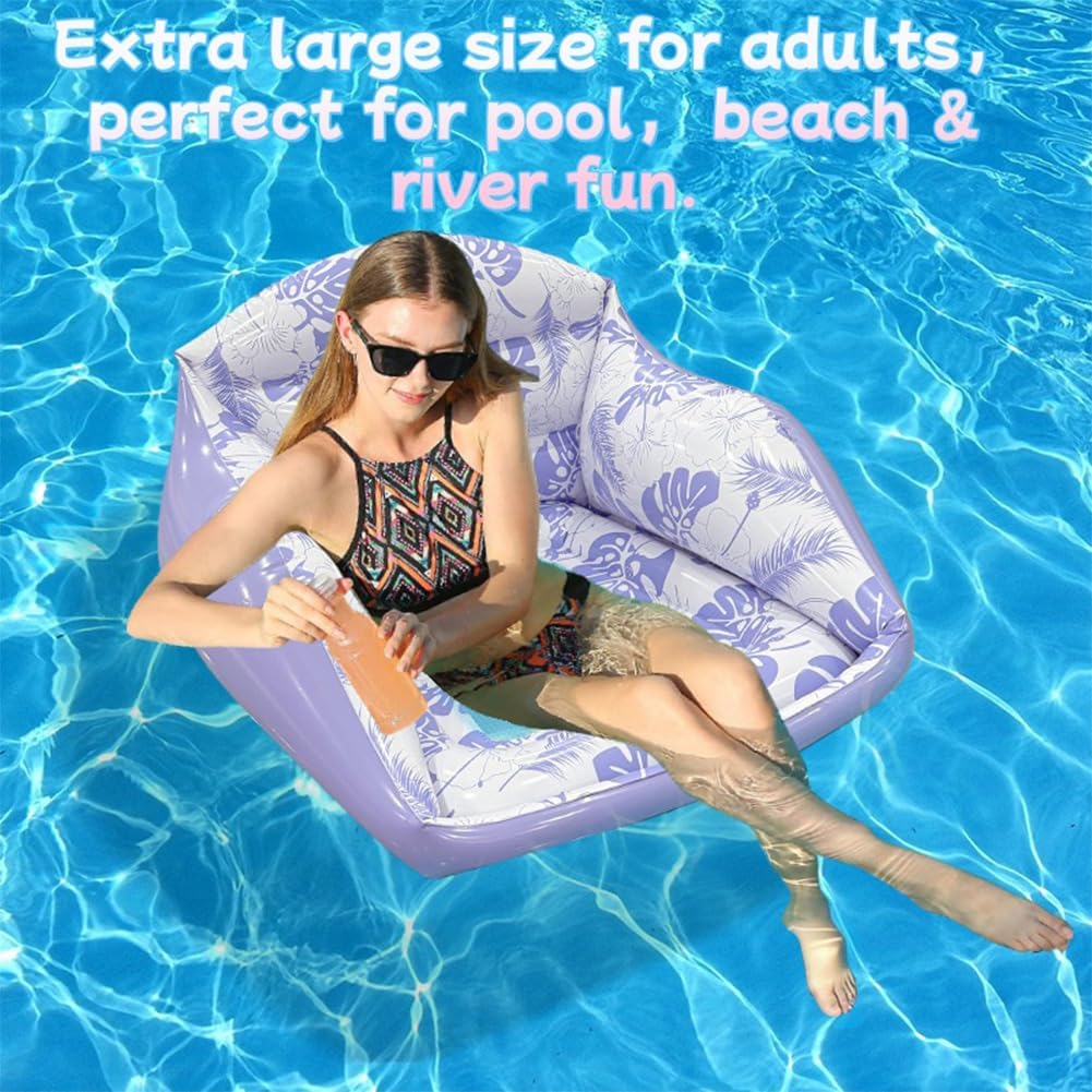ZVD Bouée Piscine Gonflable Fauteuil Chaise Piscine Adulte Plage | Transat flottant 3-en-1 adulte,vanne anti-fuite, siège maille, motif tropical, 2 coloris,pour piscine plage rivière
