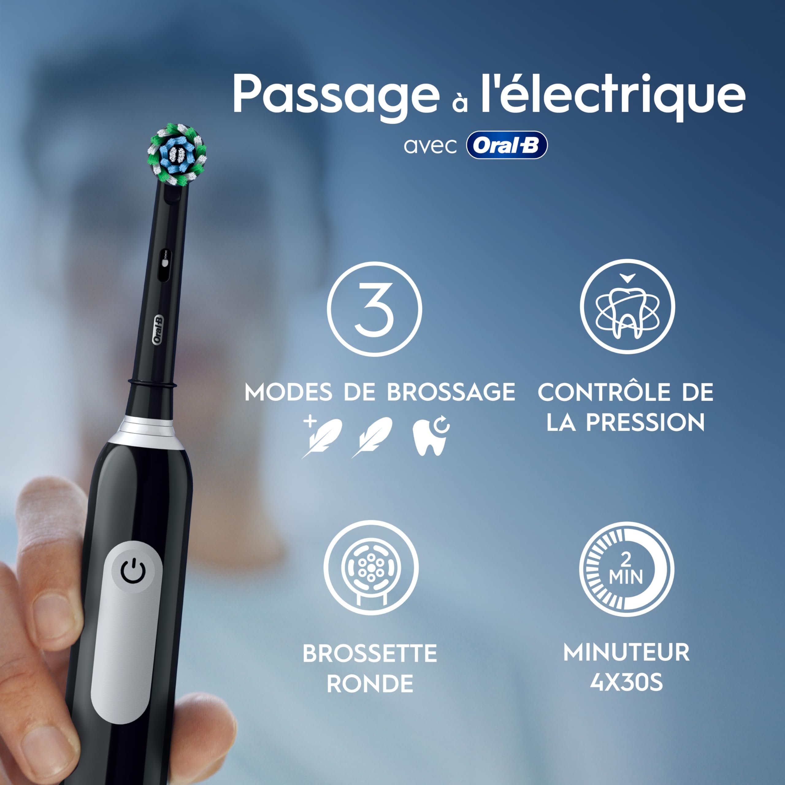 Oral-B Brosse à Dents Electrique Pro 1 avec Brossette de Rechange, Noire – 3 Modes de Nettoyage dont Douceur, Brossage avec des Oscillo-Rotations et Pulsations, Chargeur
