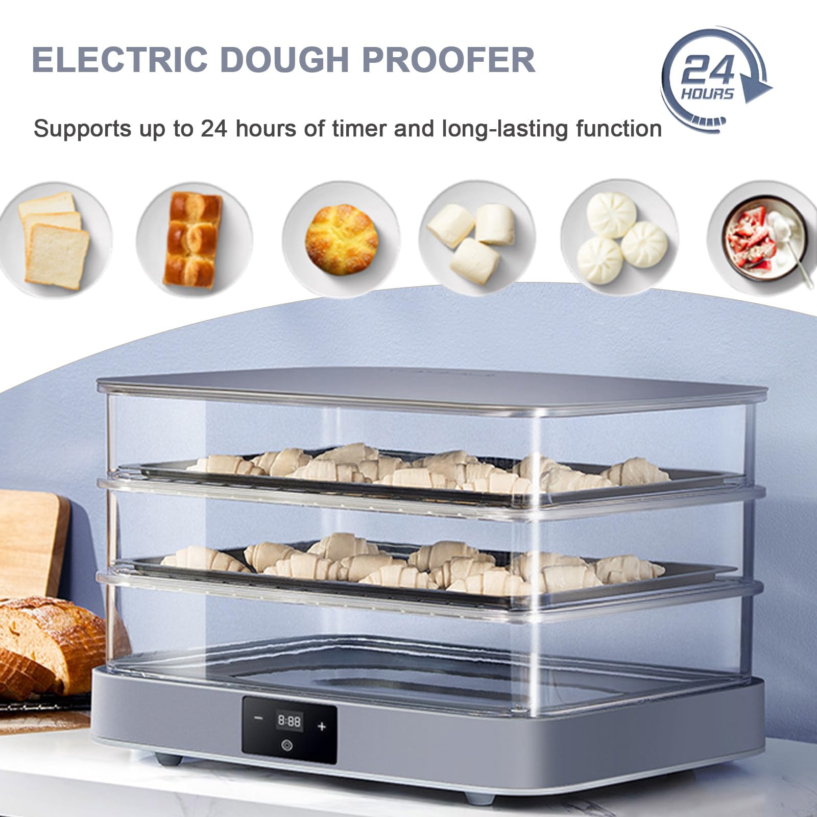Gärbox Sauerteig & Teigbox mit Deckel – Elektronisch gesteuertes Fermentationsgerät 40L – Automatische Luftfeuchtigkeit, 24h-Timer, Transparent, für Sauerteig, Brot und fermentierte Lebensmittel
