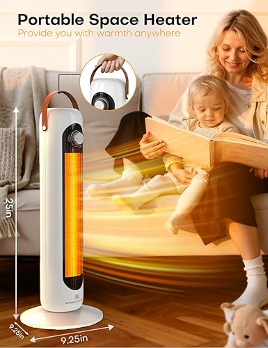 Miniatura 7 de Calentadores de espacio en torre para uso en interiores con 4 modos de calor, oscilación de 70, protección contra sobrecalentamiento y vuelco,