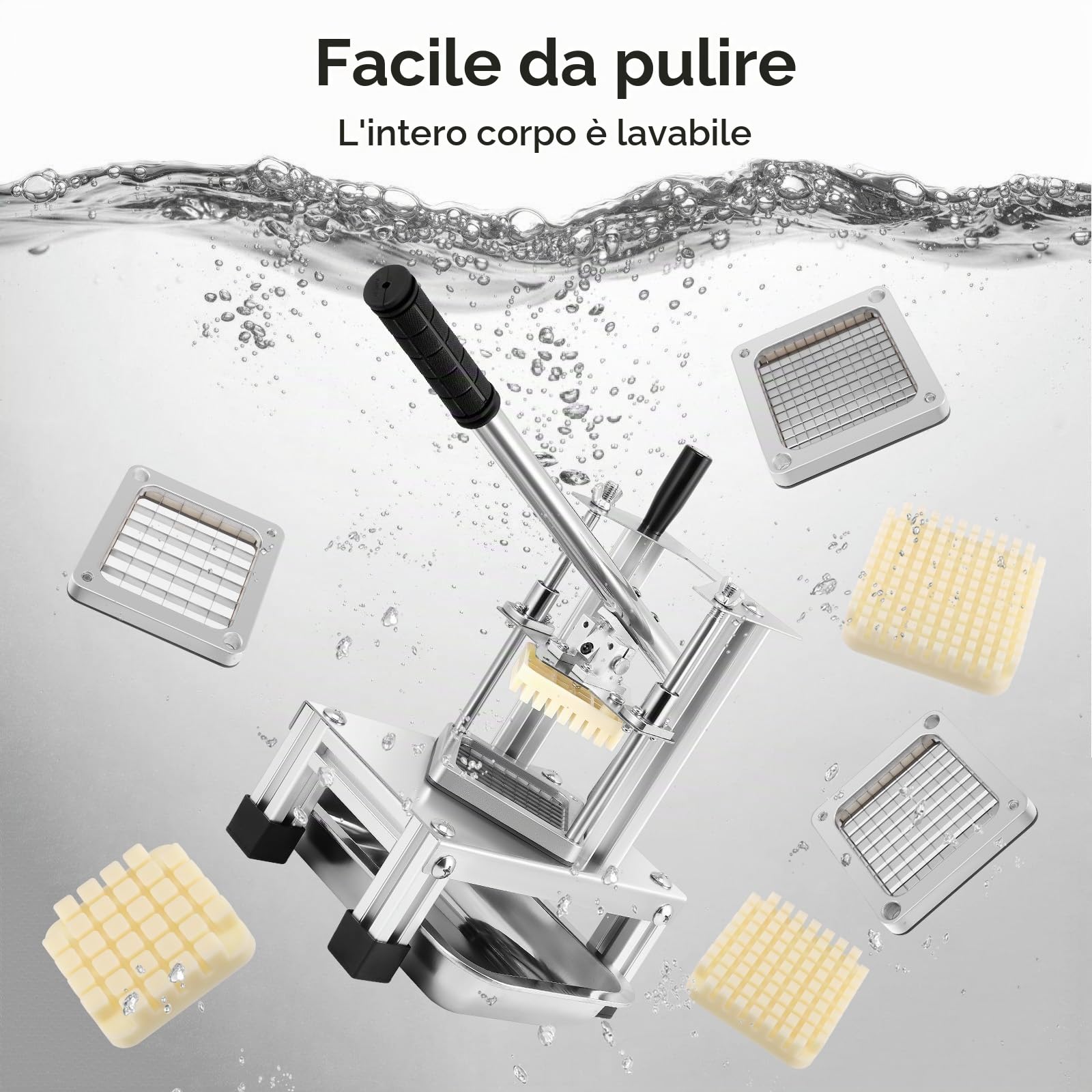 Taglia Patate Fritte Professionale, Tagliapatate per Patate Fritte Tagliaverdure con Lame in Acciaio Inossidabile 304 di Dimensioni 1/4" 1/2" 3/8"e Piastra Alimenti (Kit, 1)