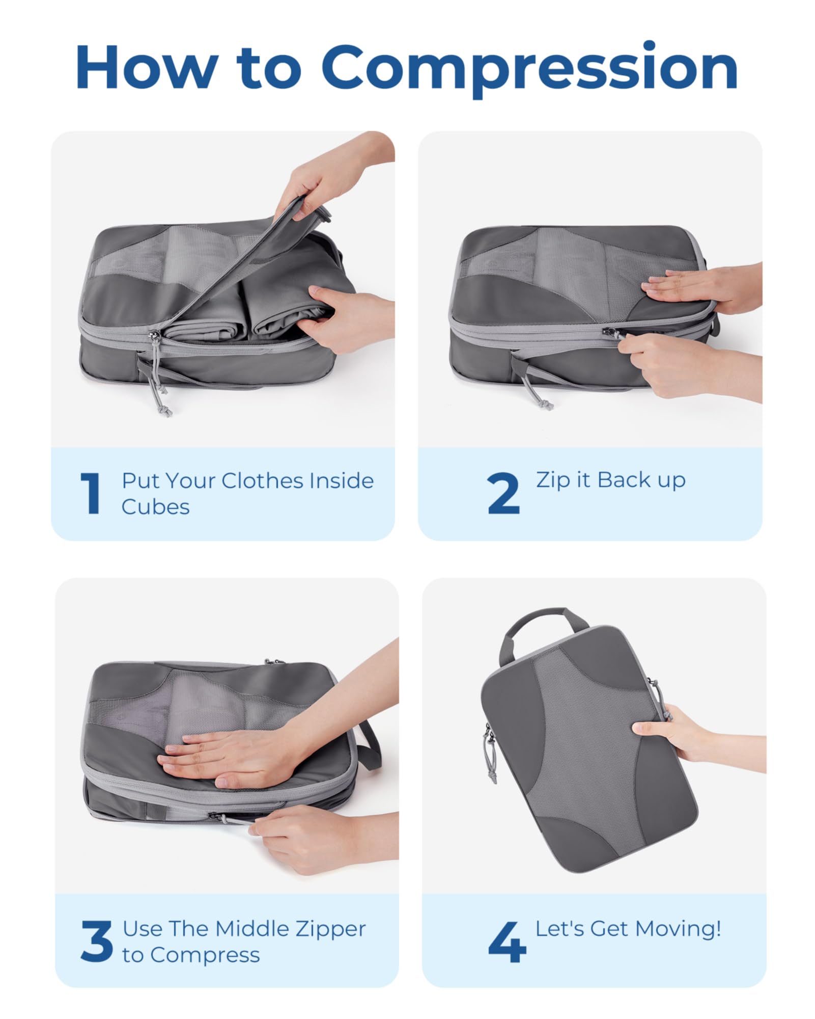 BAGSMART Packing Cubes Compression 6 sztuk, Organizer do plecaka walizki torby pakujące, Podróżne worki kompresyjne wodoszczelne kostki do pakowania kompresja, Travel Essentials Organizer do walizki