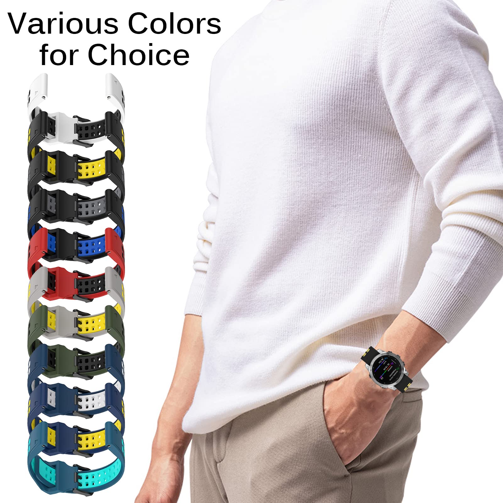 Cinturino In Silicone Quick Fit 20mm Per Garmin Fenix 7S – Morbido, Traspirante E Impermeabile – Blu+Giallo - 5