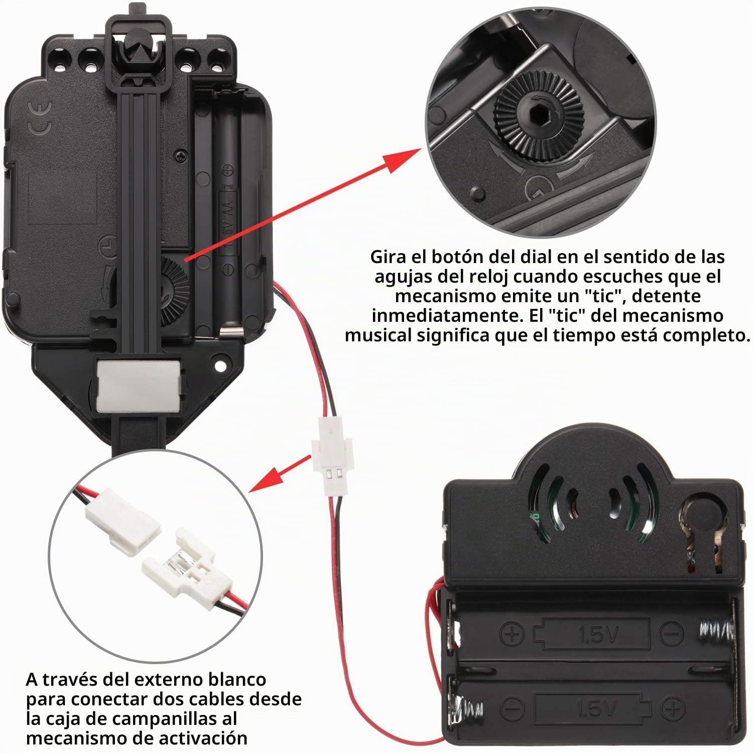 Reloj de Cuarzo con péndulo y Mecanismo de Movimiento de melodía con 3 Pares de manecillas