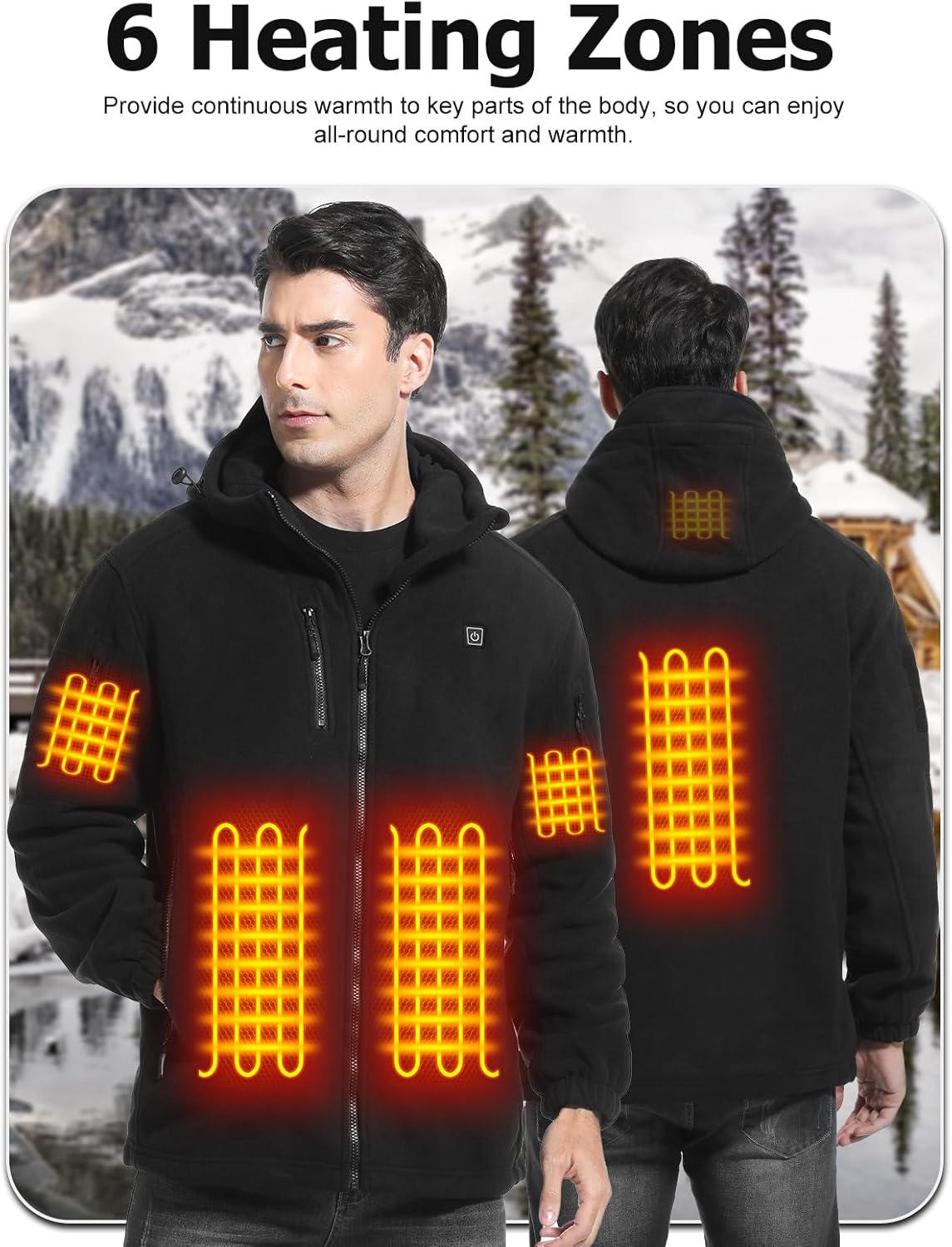 Heated Jackets for Men, Heated Fleece Hoodie with Battery 16000mAh, Heated Coat 6 Heating Zones - Image 3