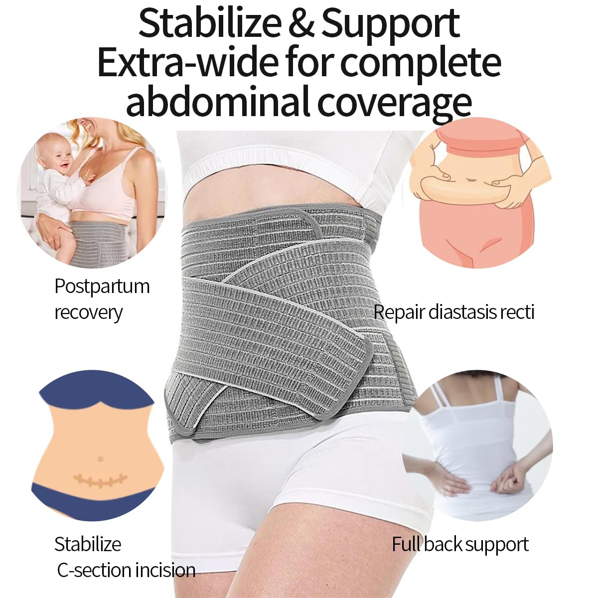 Sunveno Fascia addominale post-parto, cintura addominale dopo il parto per la riabilitazione dopo la gravidanza, supporto addominale regolabile dopo il taglio cesareo, fascia addominale da donna (S/M)