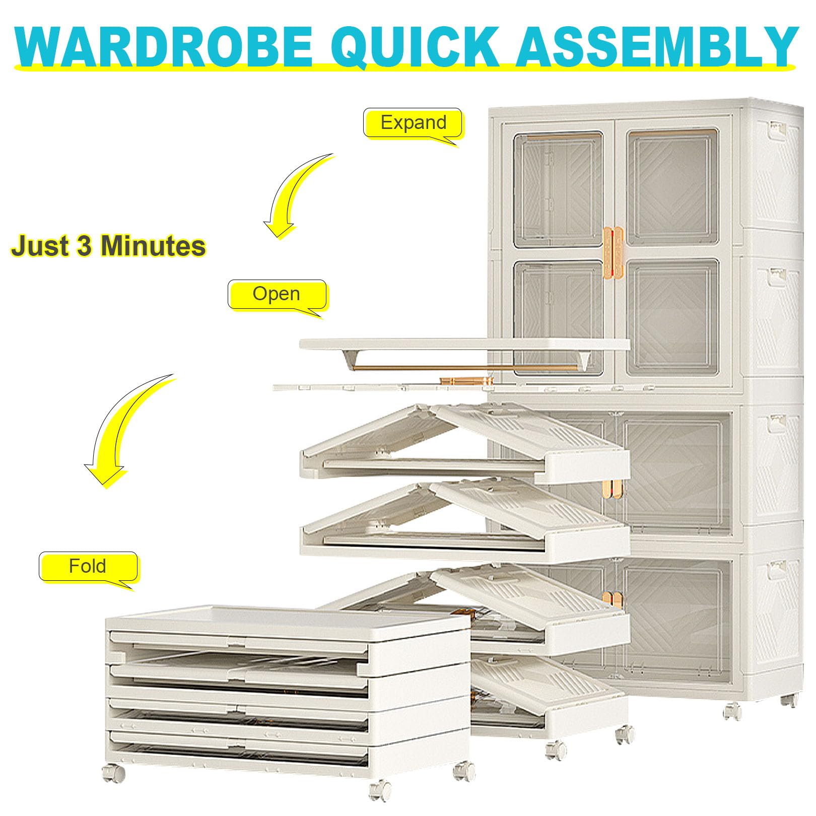 Armadio Pieghevole Portatile Con Ante Magnetiche E Organizer For Vestiti